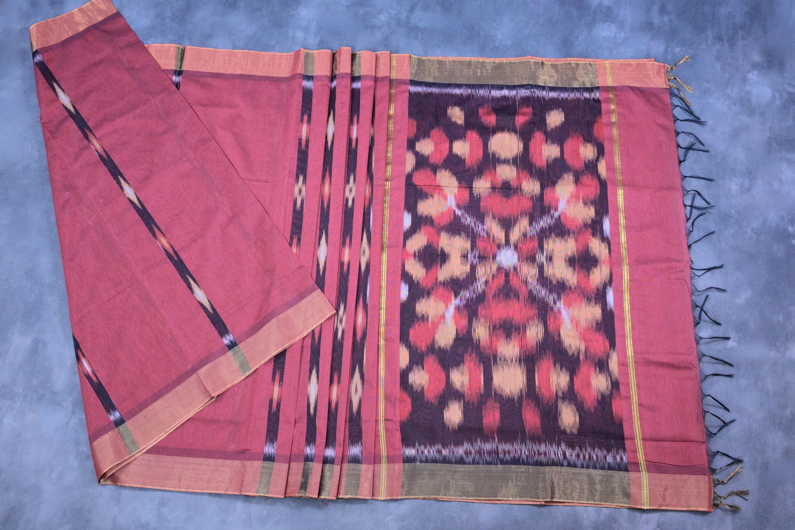 Pochampally Soft Cotton Saree - Beautiful Ikkat Design Saree JCS Fashions