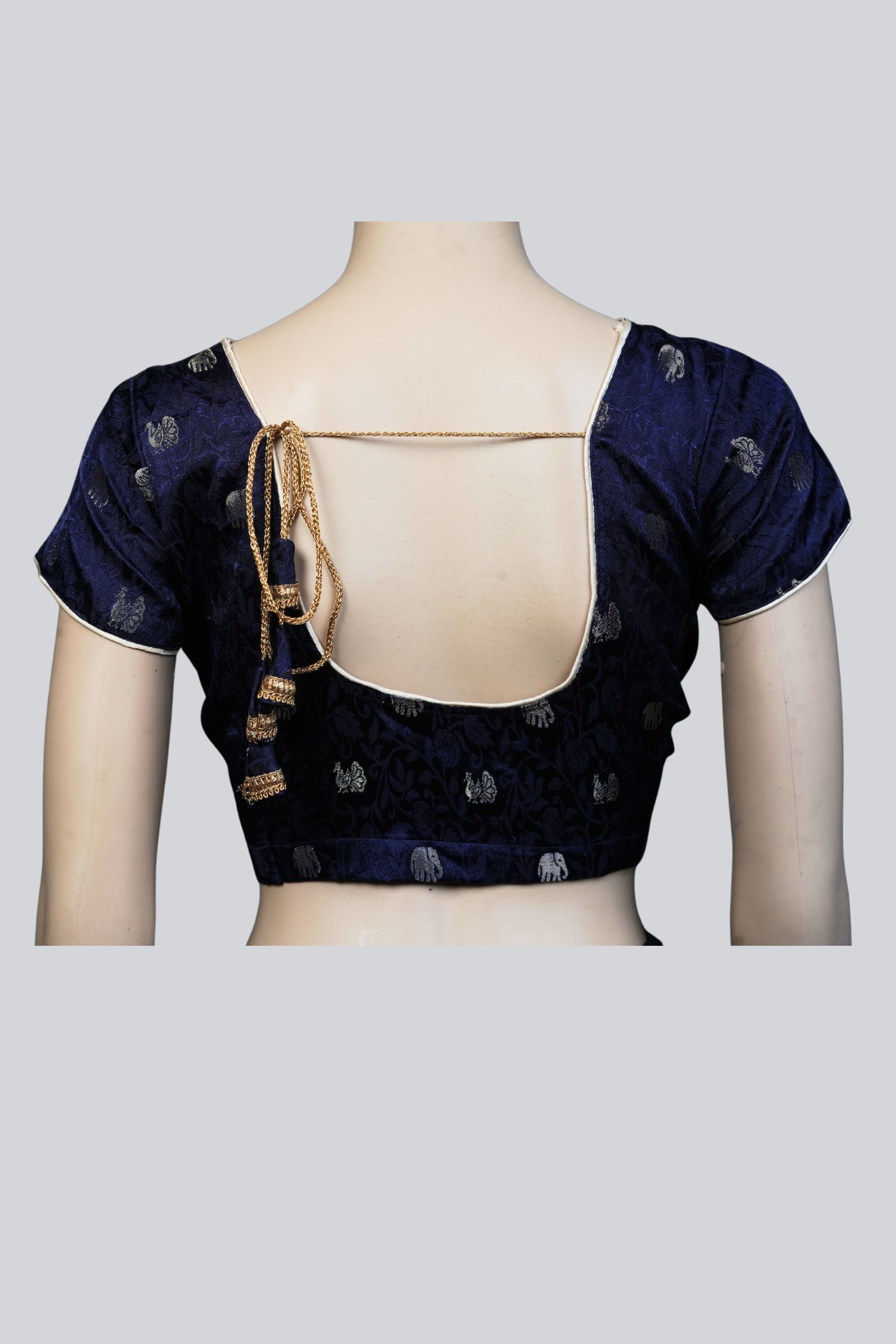 Elephant Elegance: Dark Blue Brocade Blouse at JCSFashions Blouse JCS Fashions