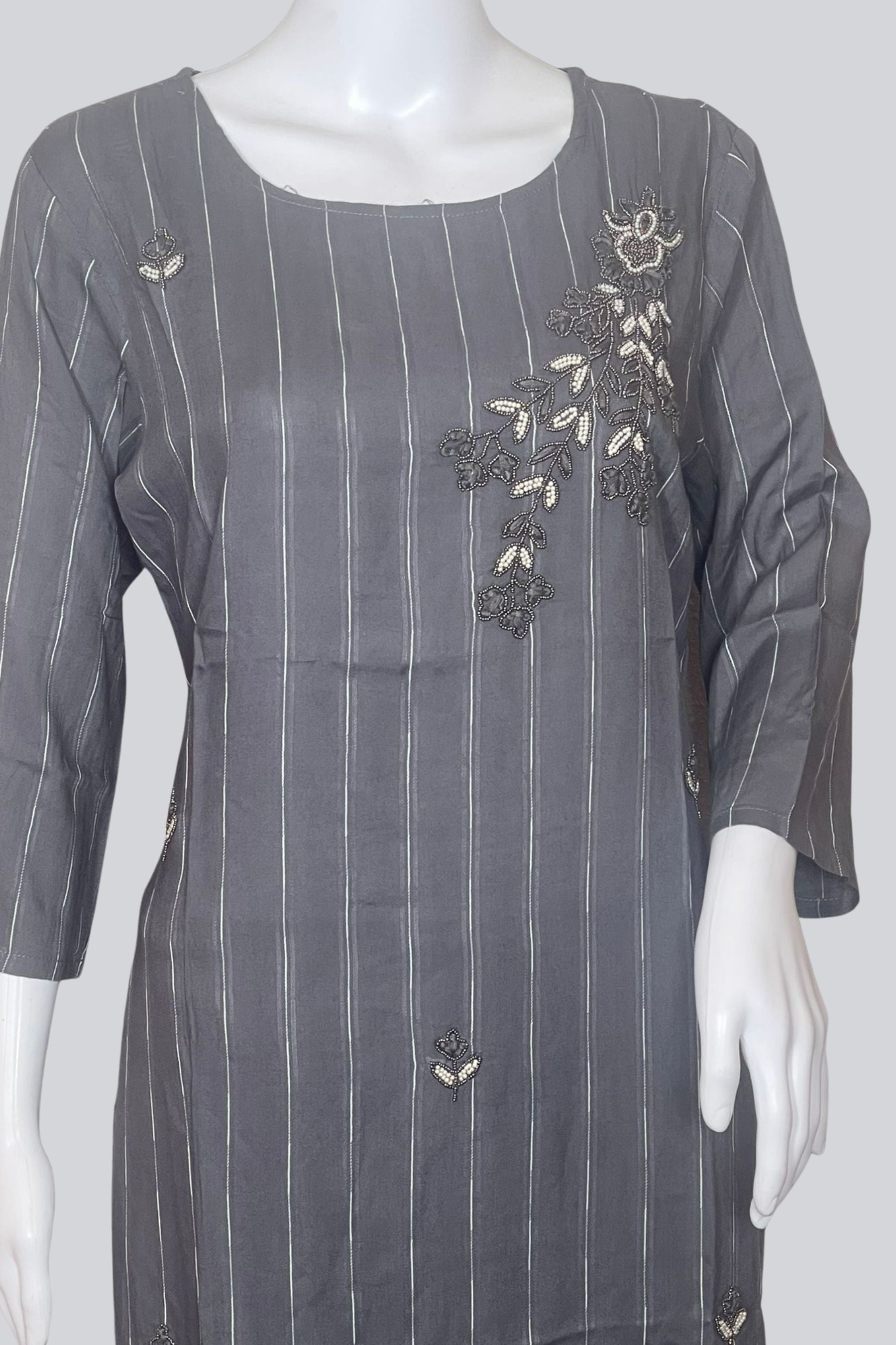 Embroidered Elegance: Designer Rayon Kurti with Beads |JCS Fashions KURTI JCS Fashions Grey Large (40)