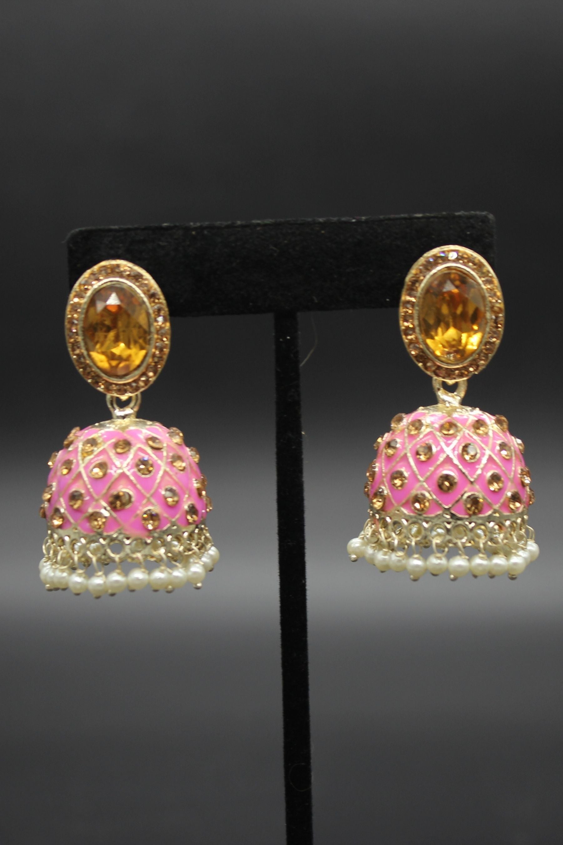 Kundan Jhumka Earrings With stones. Multiple Colors Available Jewelry JCS Fashions Baby Pink 2 inch