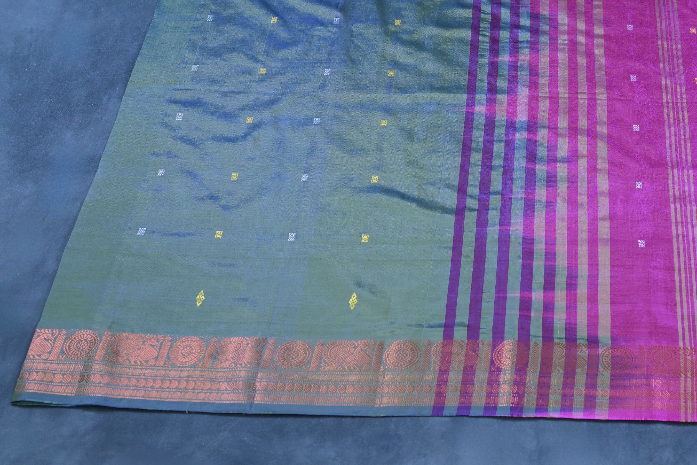 Banana Pith Saree with Exquisite Copper Zari Border - JCSFashions Saree JCS Fashions