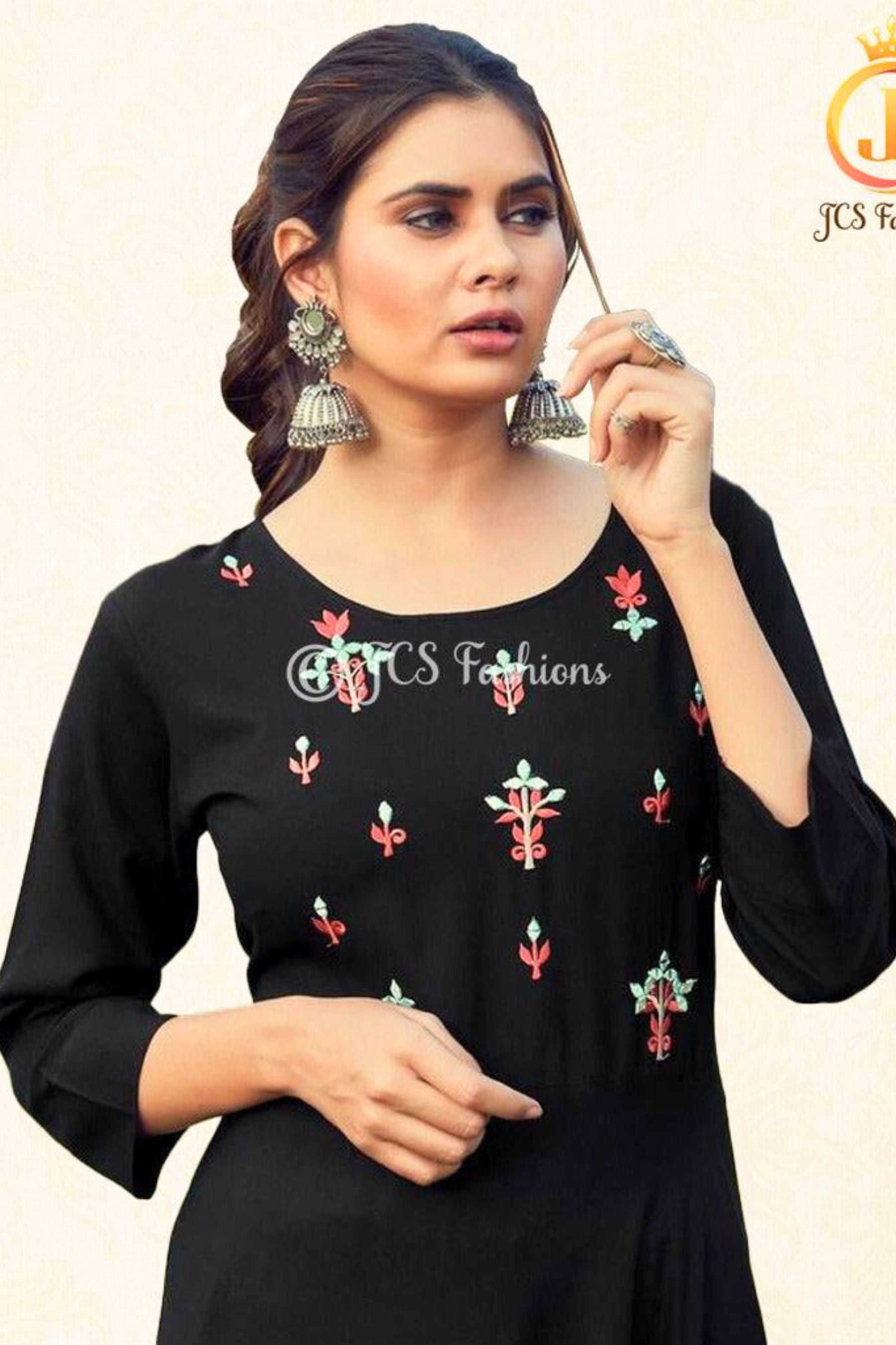 Rayon Gown with Embroidery and Mirror Work | Elegant Ethnic Wear Kurti JCS Fashions