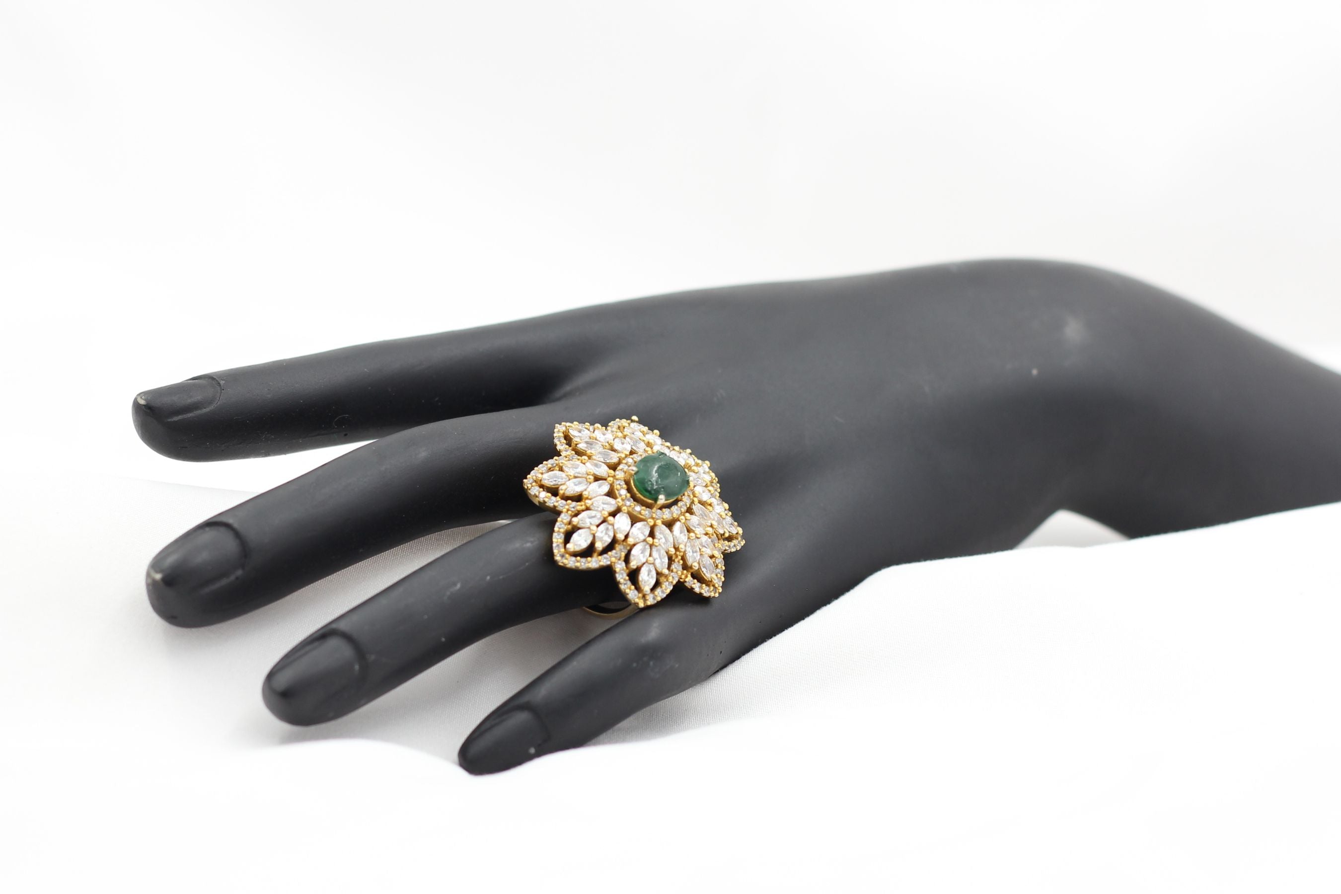 Ethereal Adjustable Gold Ring with White & Green Stones - JCSFashions Jewelry JCS Fashions Green Adjustable