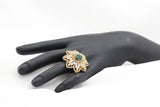 Ethereal Adjustable Gold Ring with White & Green Stones - JCSFashions