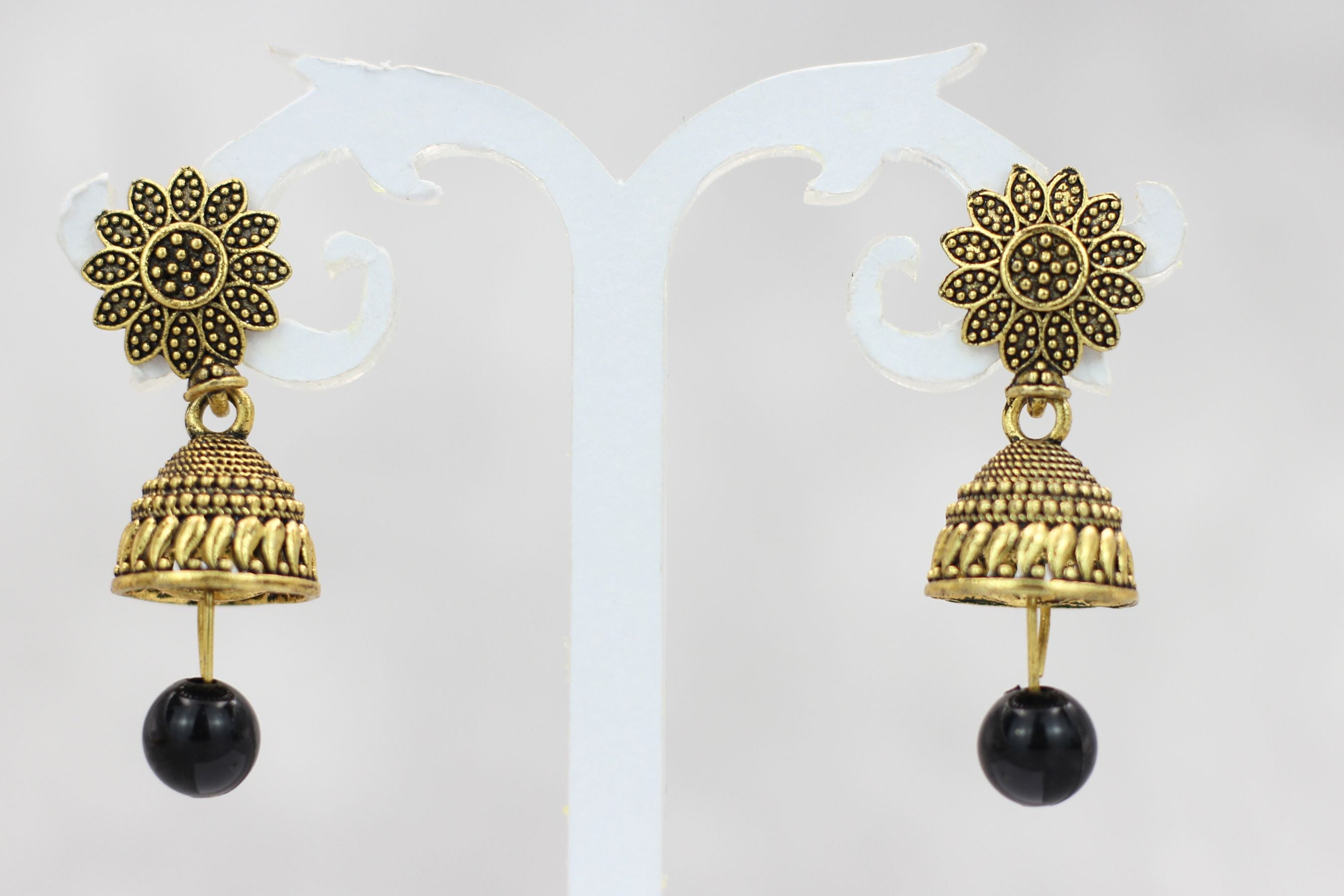 JCS Ethnic-Western Fusion Small Jhumkis: Radiant Gold-Plated Earrings Jewelry JCS Fashions Black 1.3 inch