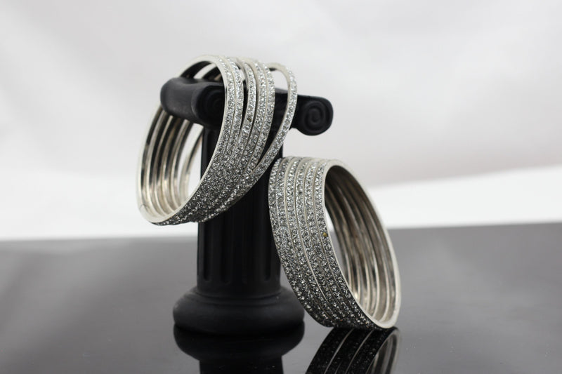 Luxurious Silver-Plated Bangles with Glittering Cubic Zirconia