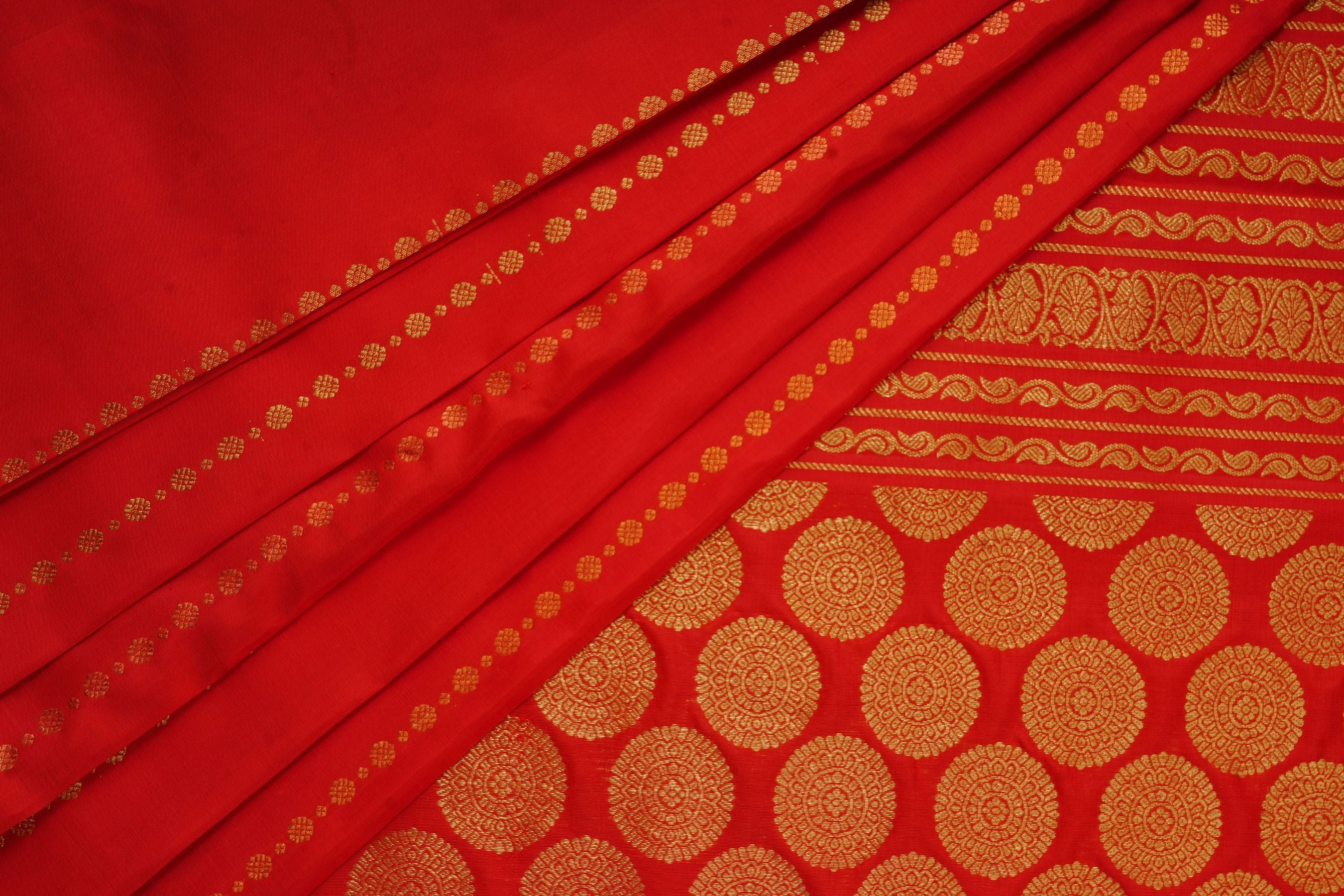 Pure Kanchipuram Saree: Gold and Copper Zari Butties & Stitched Blouse SAREE JCS Fashions