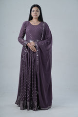 Elegant Georgette Gown with Sparkling Sequins and Silk Santoon Pants