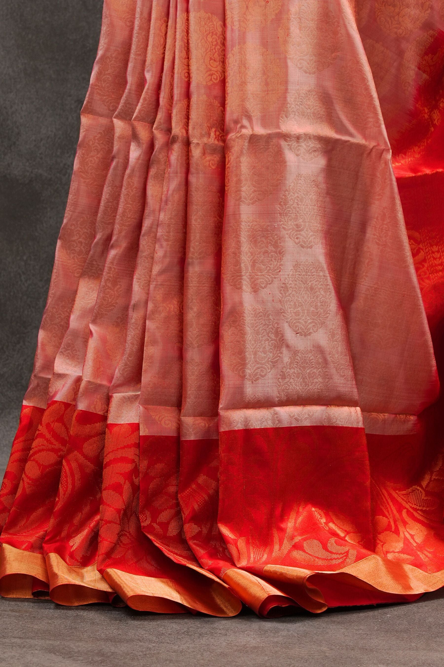 Soft Kanchipuram Silk Saree in Pink with Red Border & Maggam Work Blouse JCS Fashions