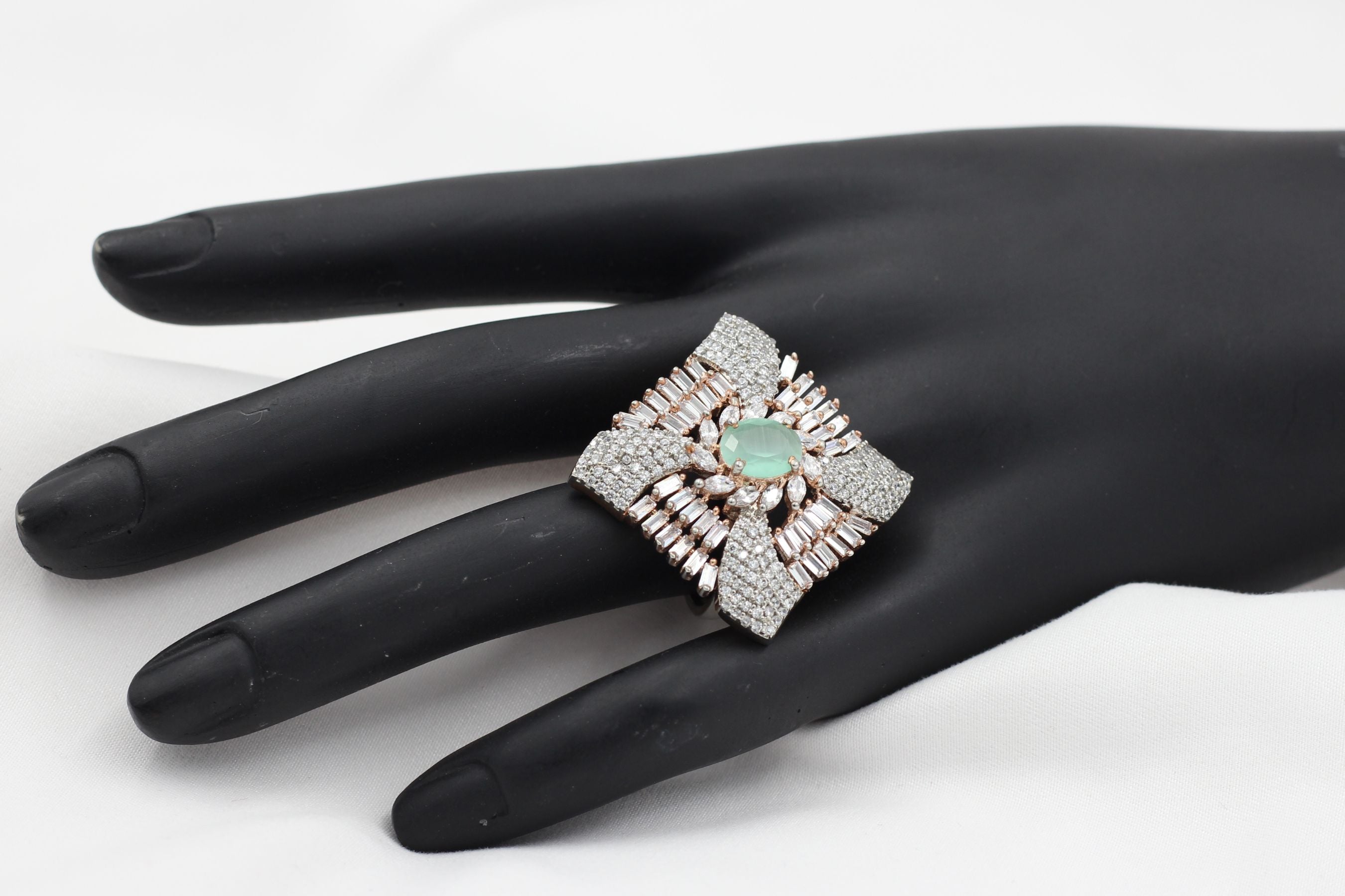 Chic Rose Gold Adjustable Stone Ring: Epitome of Elegance by JCSFashions Jewelry JCS Fashions Sea Green Adjustable