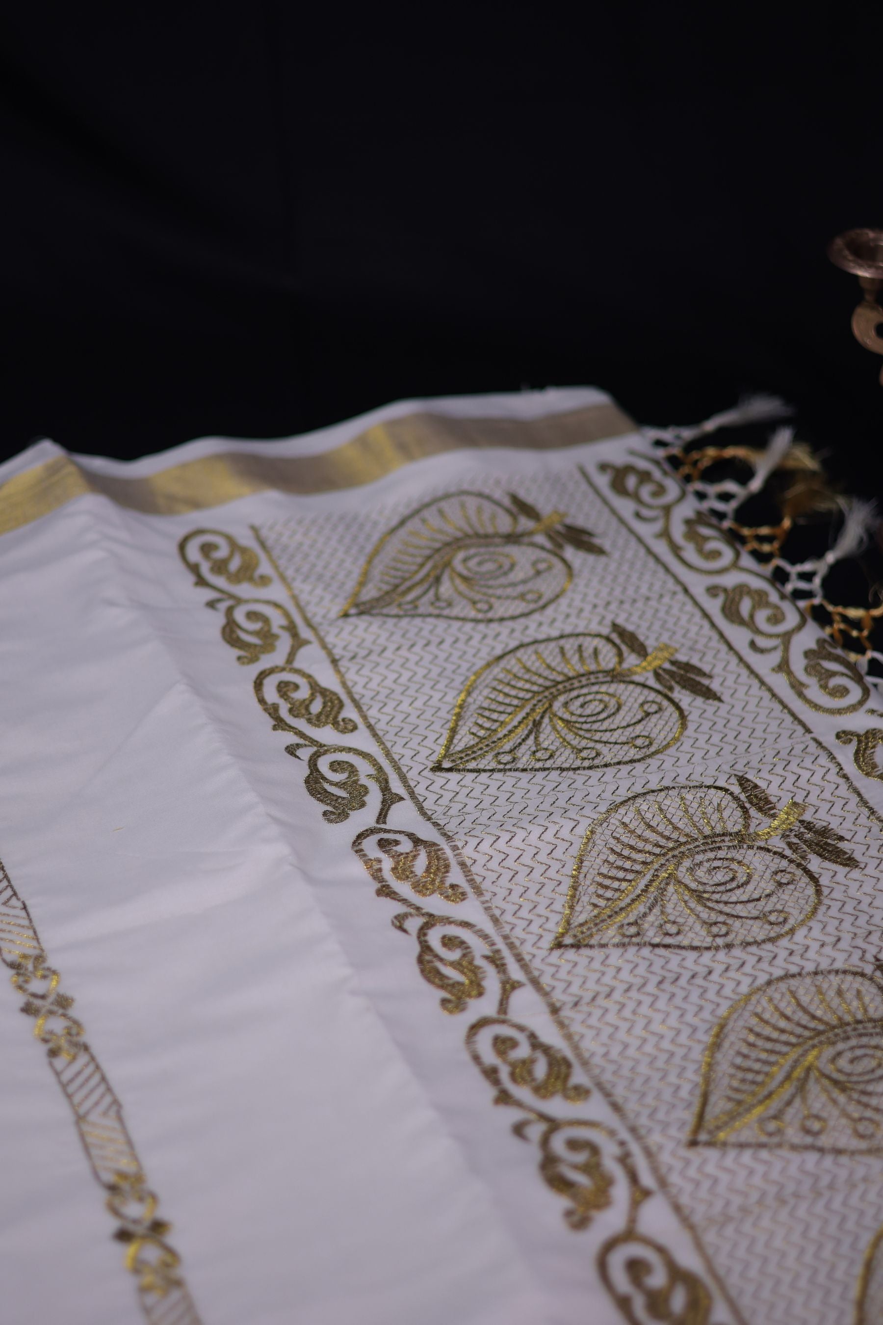 Premium Kerala Cotton Saree with Embroidery and Copper Zari Border Saree JCS Fashions