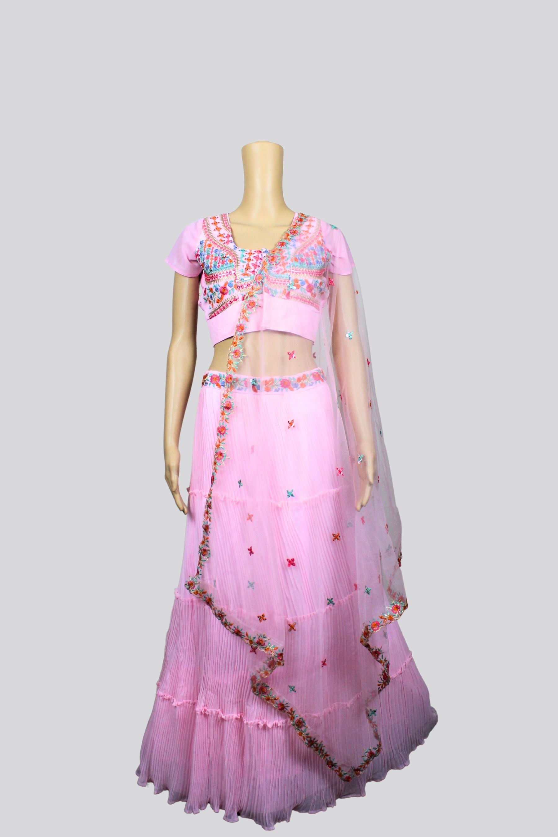 Stunning Pink Georgette Lehenga Choli with Elegant Embroidery