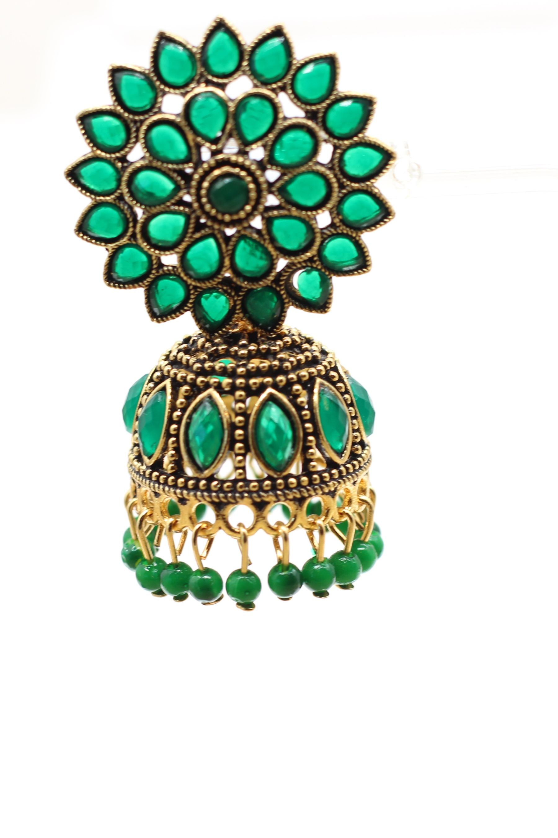 Antique Gold Jhumka Earrings: Elegant Beads, Explore Chic Glam Jewelry JCS Fashions