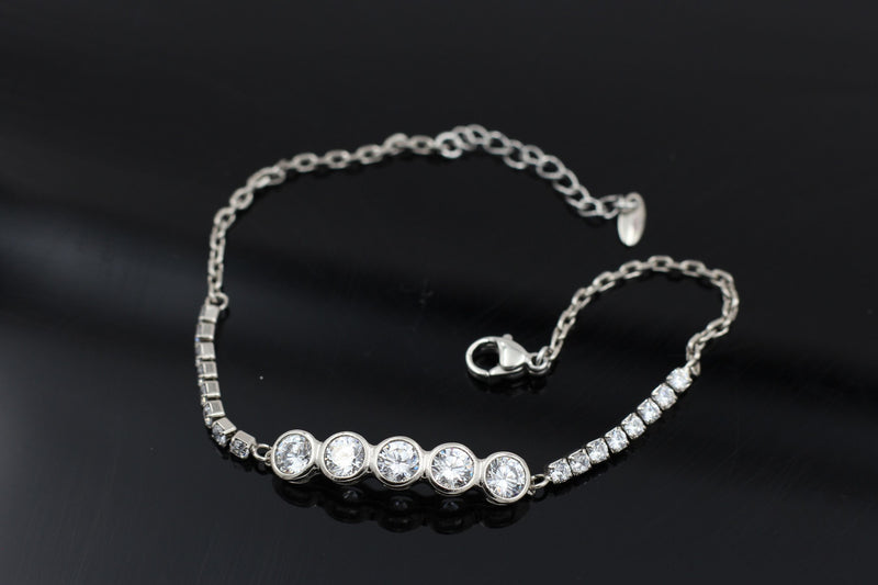 Chic XUPING Silver Bracelet with Dazzling White Stones - JCSFashions