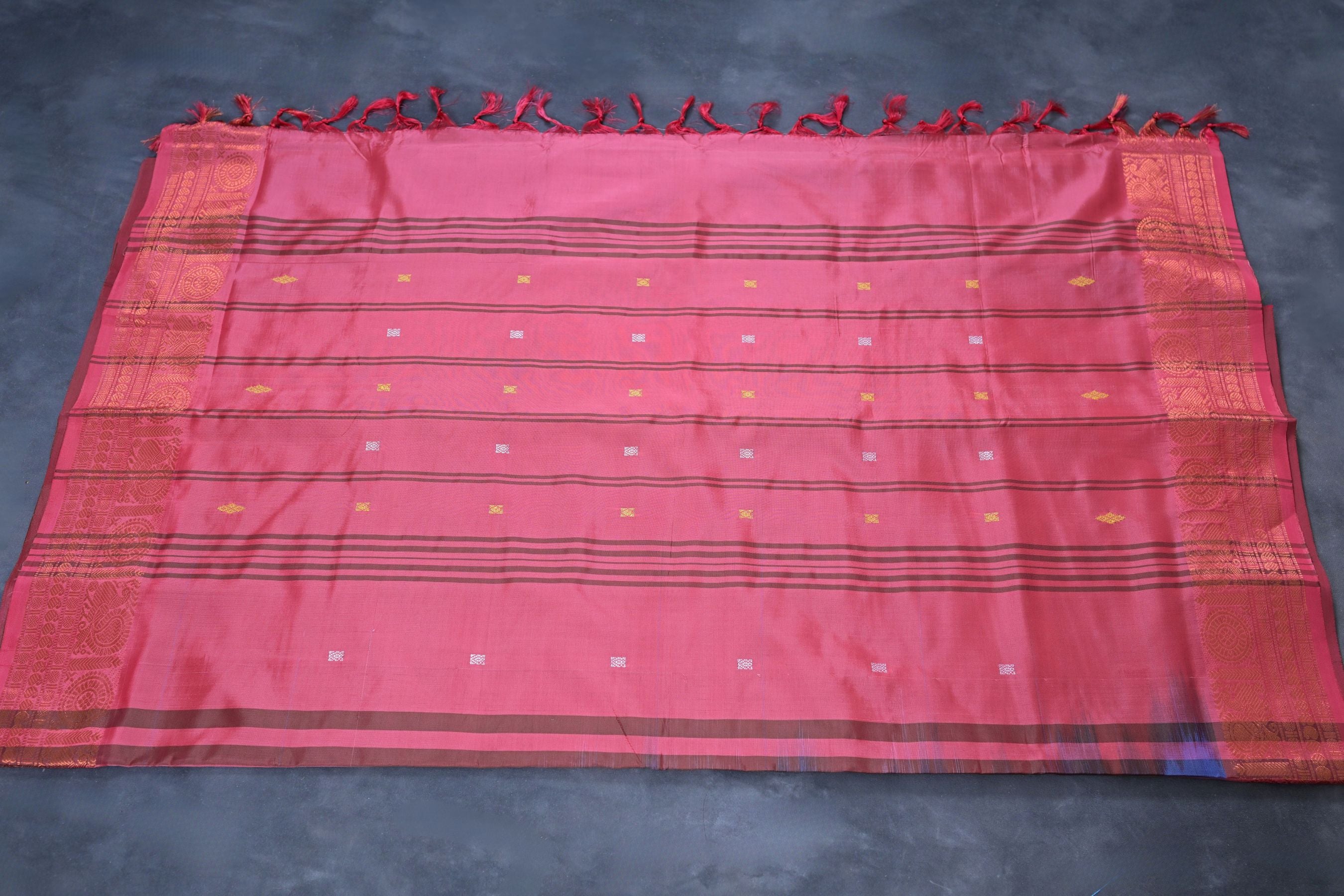 Banana Pith Saree with Rich Copper Zari Border - Indian Craftsmanship Saree JCS Fashions