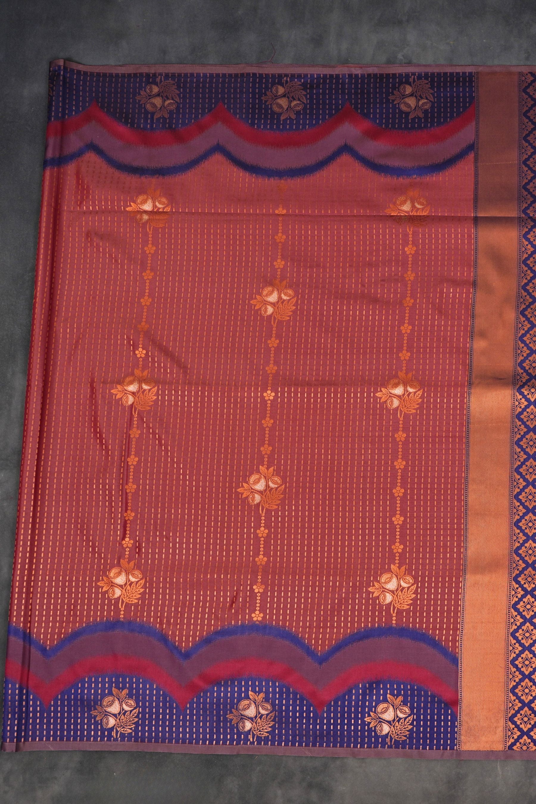 Kanchipuram Semi-Silk Saree with Copper Zari Detail - Elegant Indian Wear