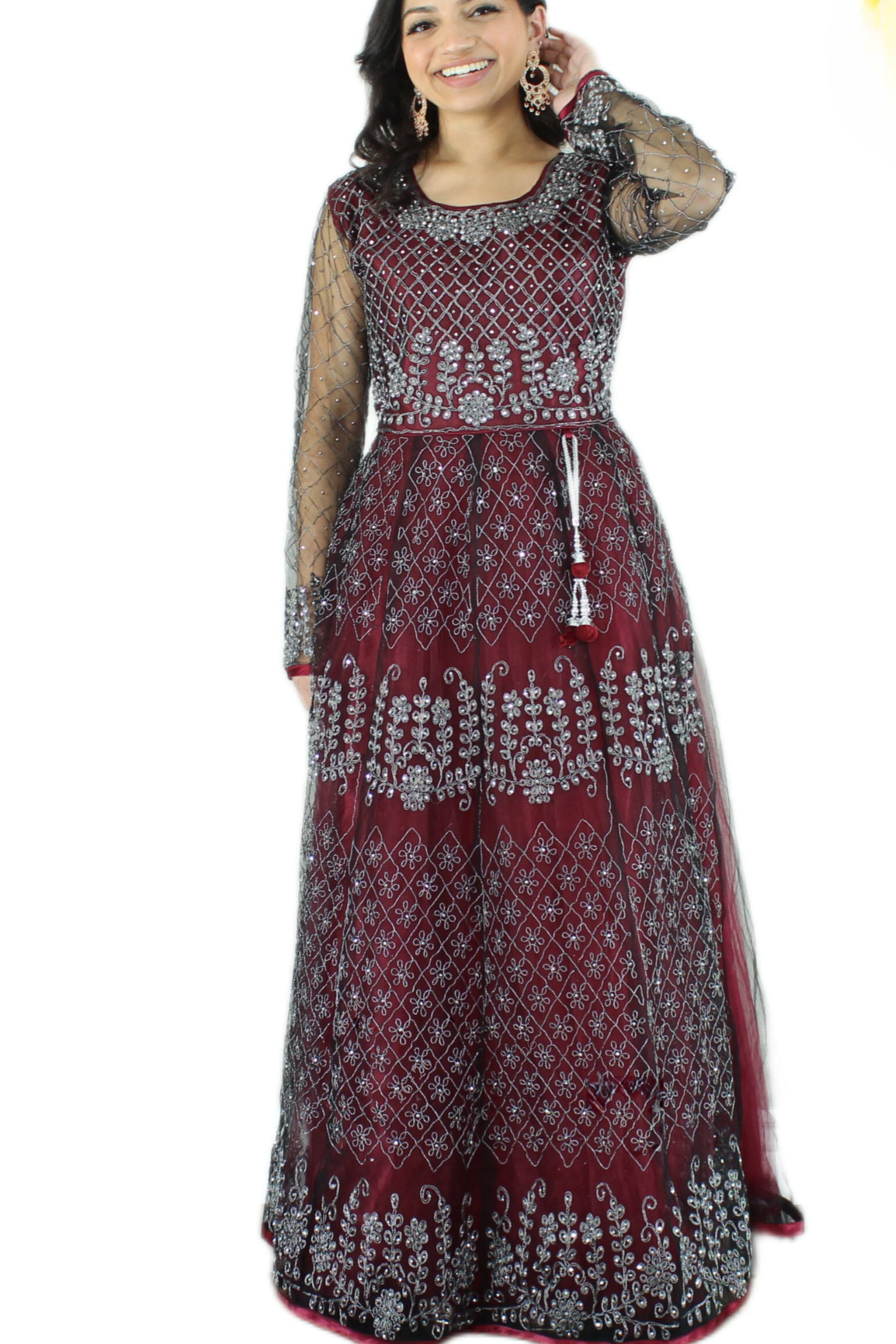 Exquisite Mother-and-daughter combo Stone work long dress KURTI JCS Fashions Maroon Medium (38)