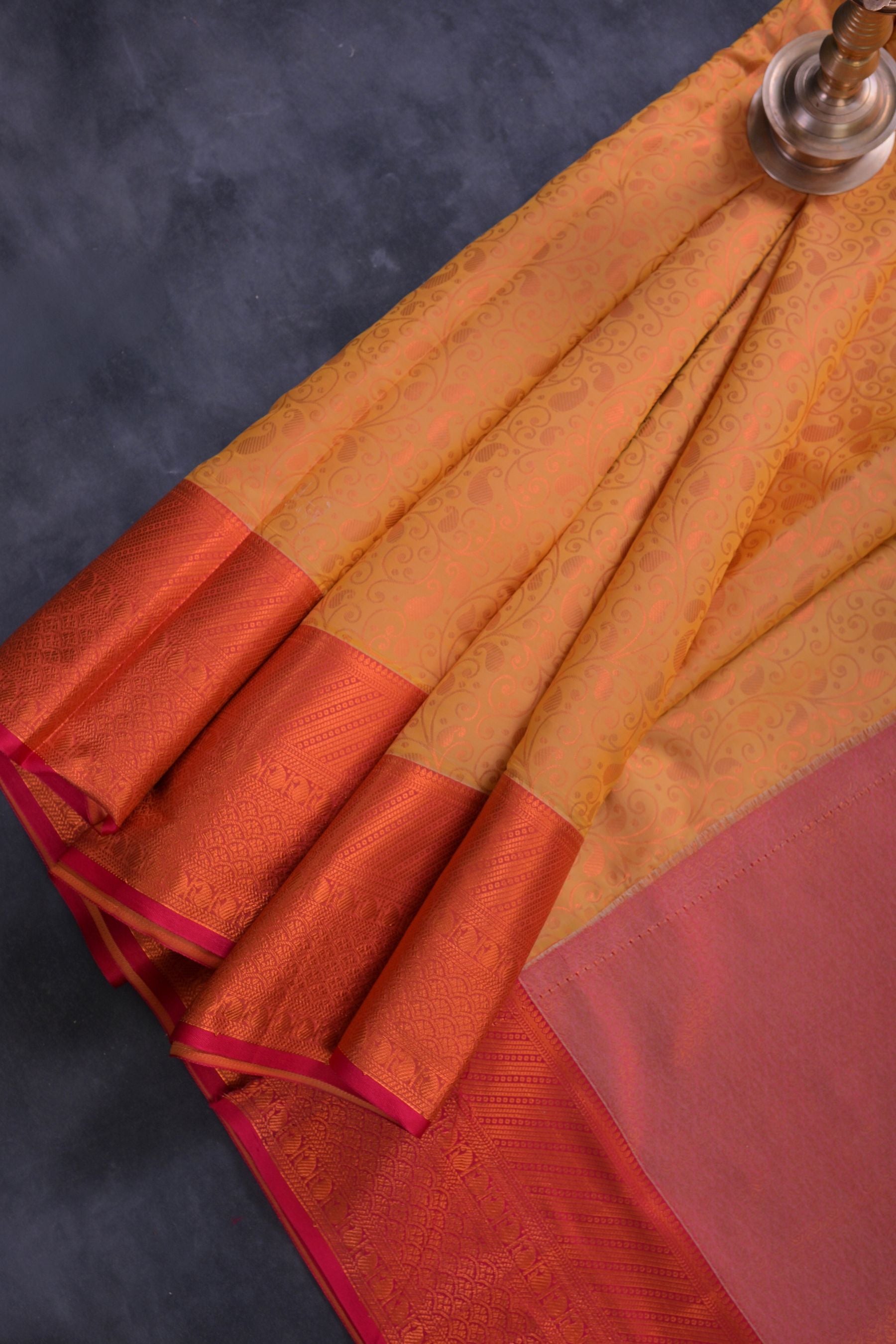 Golden Zari Semi-Silk Saree with Mango-Leaf Motif - Traditional Elegance Saree JCS Fashions