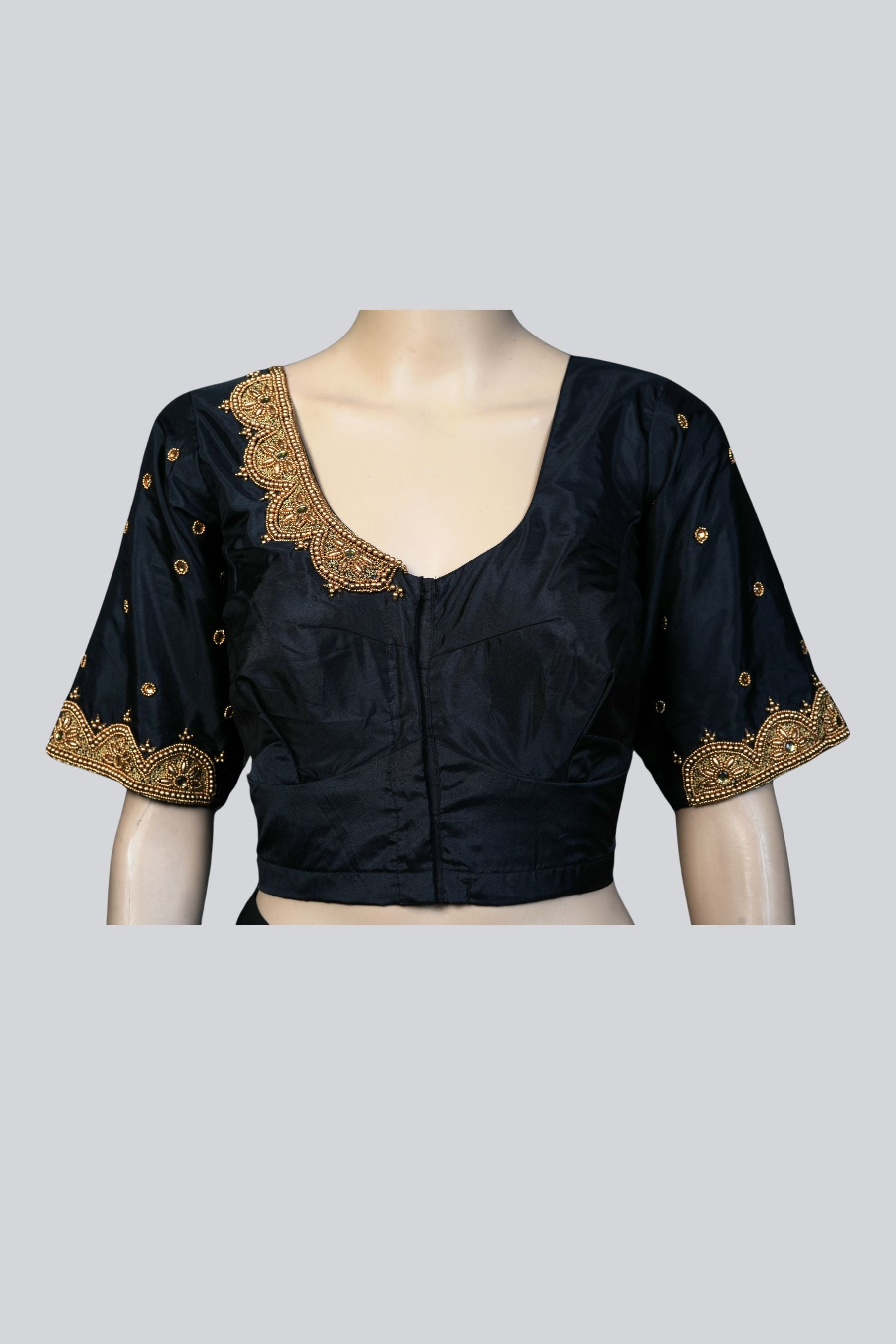 Dazzling Maggam Work Bridal Blouse with Fancy Tassels - JCS Fashions Blouse JCS Fashions Black 42