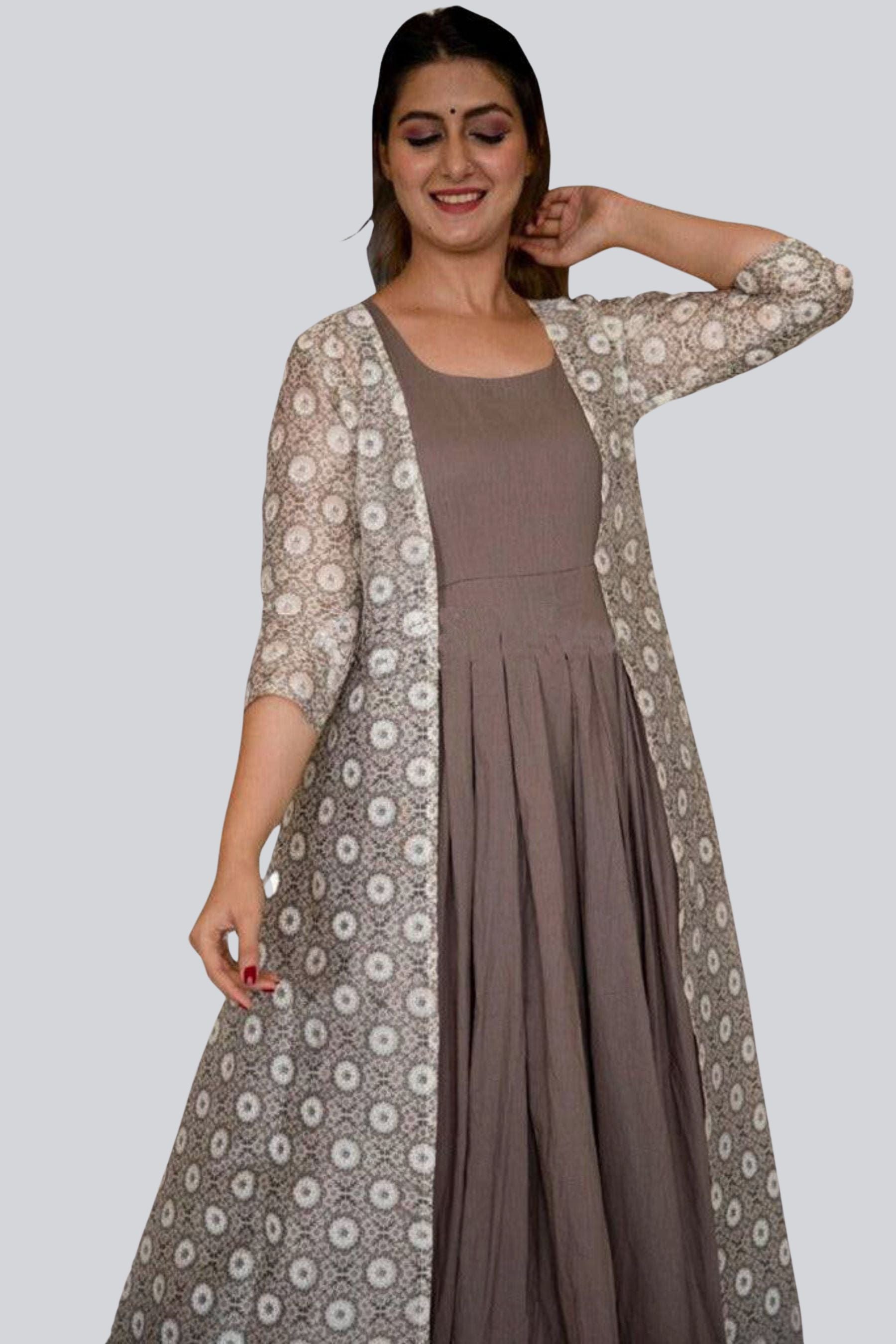 Pure Chanderi and Maslin Gown Set with Digital Print - JCSFashions Kurti JCS Fashions