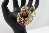 Regal Gold-Polished American Diamond Tikka with Pink & White Stones