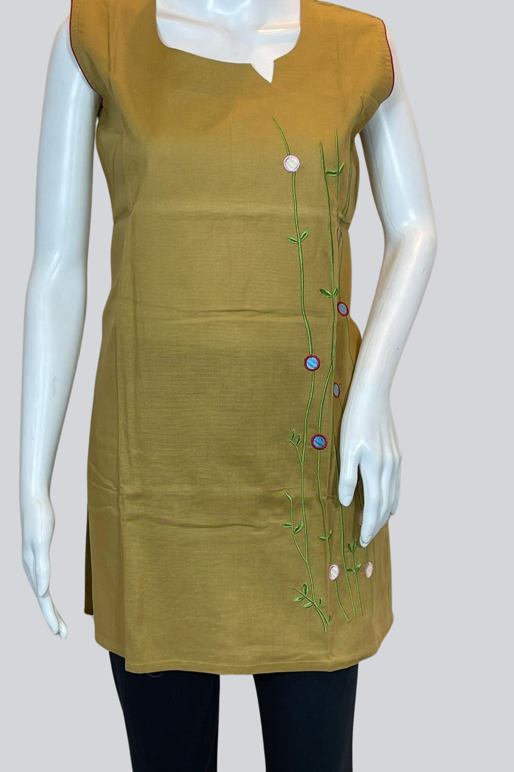 Elegant Embroidered Cotton Kurti: 31" Length, Stylish Short Sleeves KURTI JCS Fashions