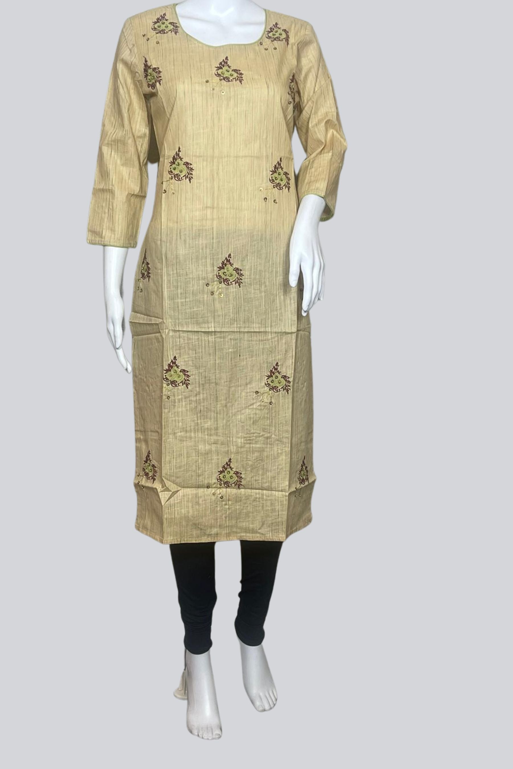 Pure Cotton Kurti with Beads & Embroidery - Comfortable & Versatile KURTI JCS Fashions Beige Medium (38)