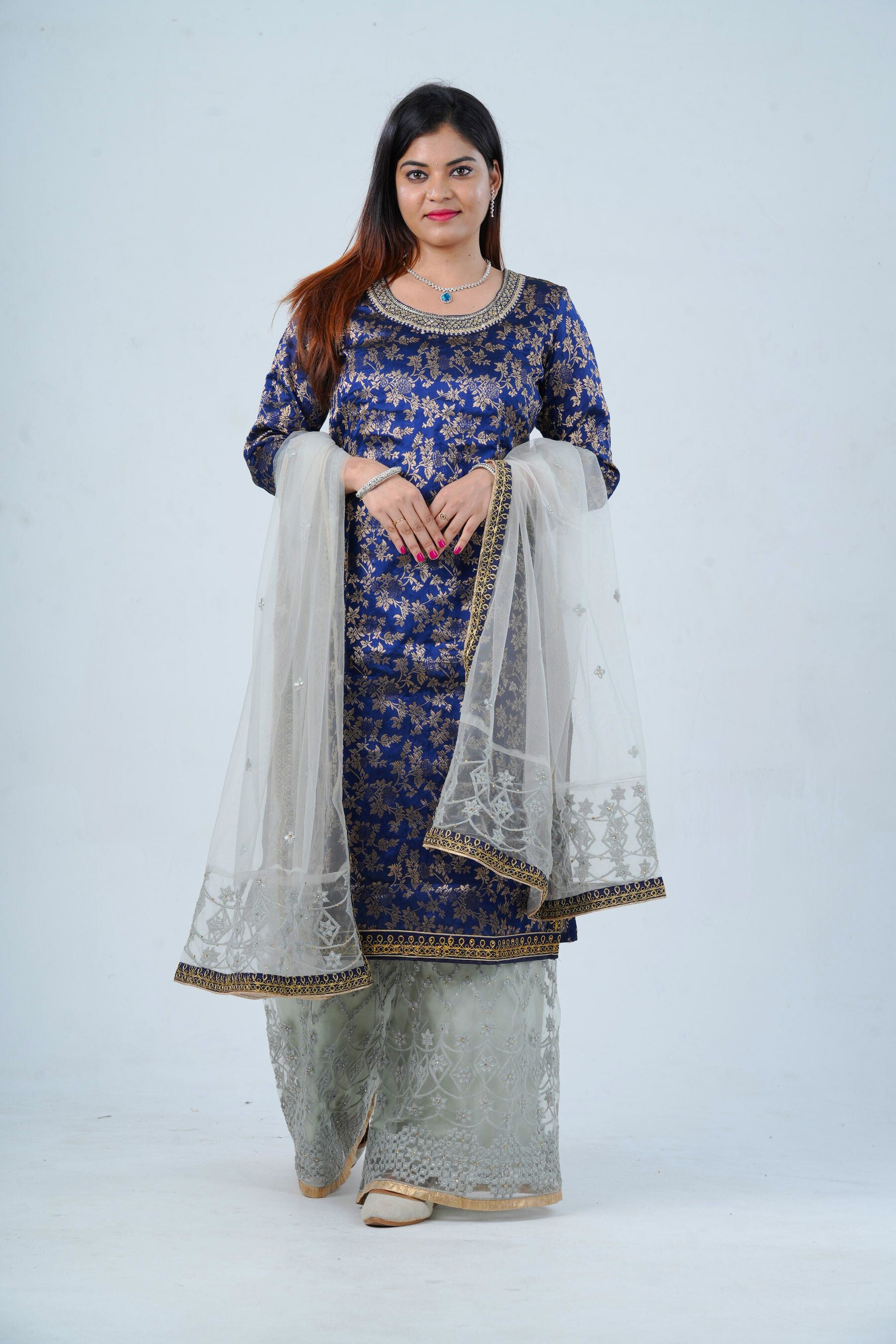 Exquisite Embroidered Palazzo and Salwar kameez Suit in Blue KURTI JCS Fashions