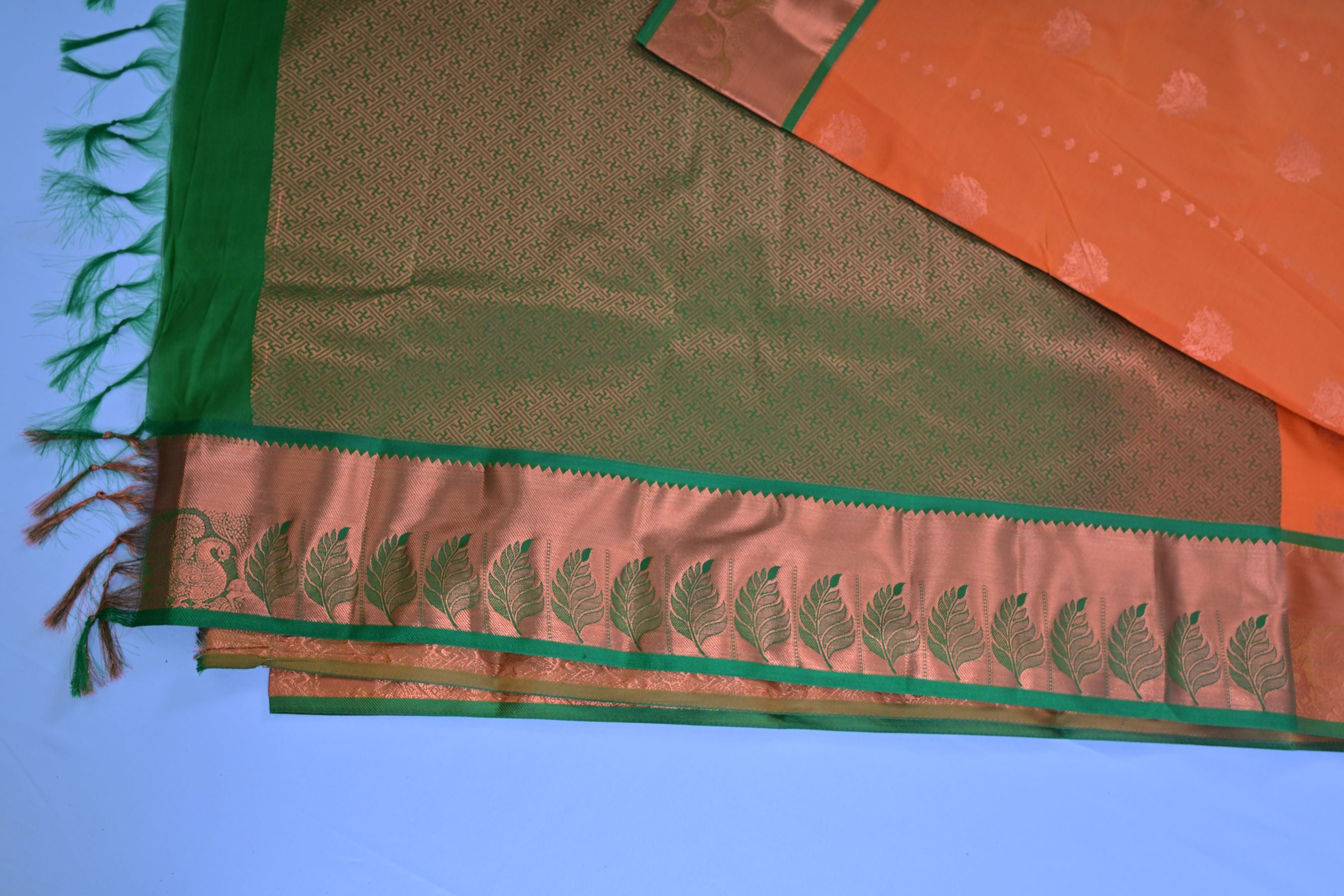 Regal Peacock-Design Saree with Copper Zari Motifs & Double-sided Border Saree JCS Fashions