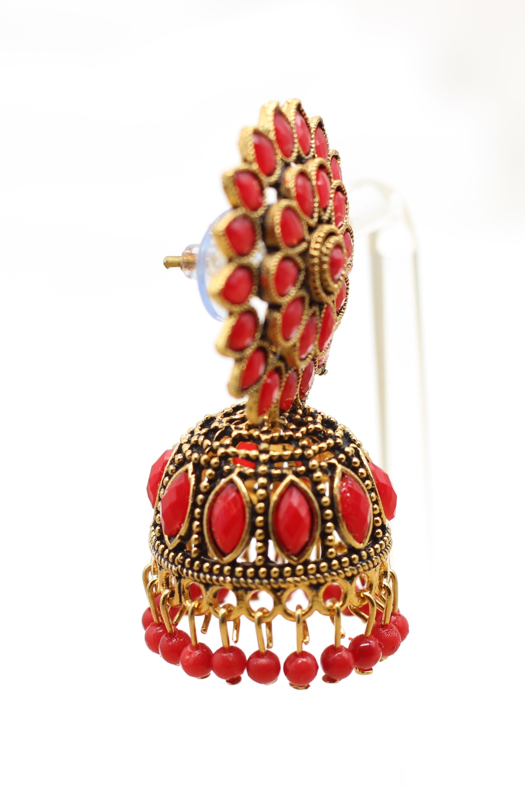 Antique Gold Jhumka Earrings: Elegant Beads, Explore Chic Glam Jewelry JCS Fashions