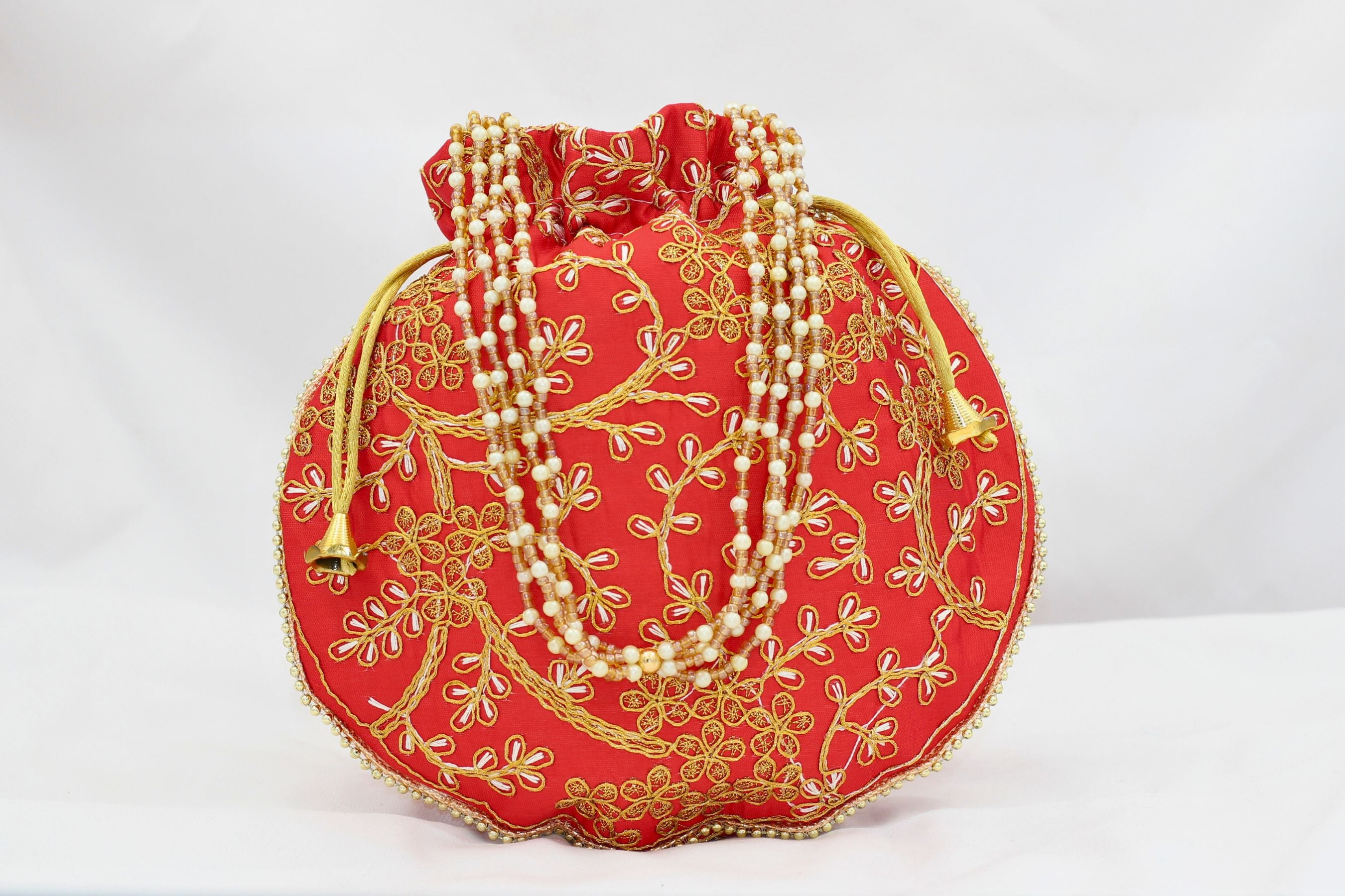 Premium Handcrafted Silk Potli Bag - Ultimate Blend of Tradition & Style Potli JCS Fashions Red with Orange 22*22