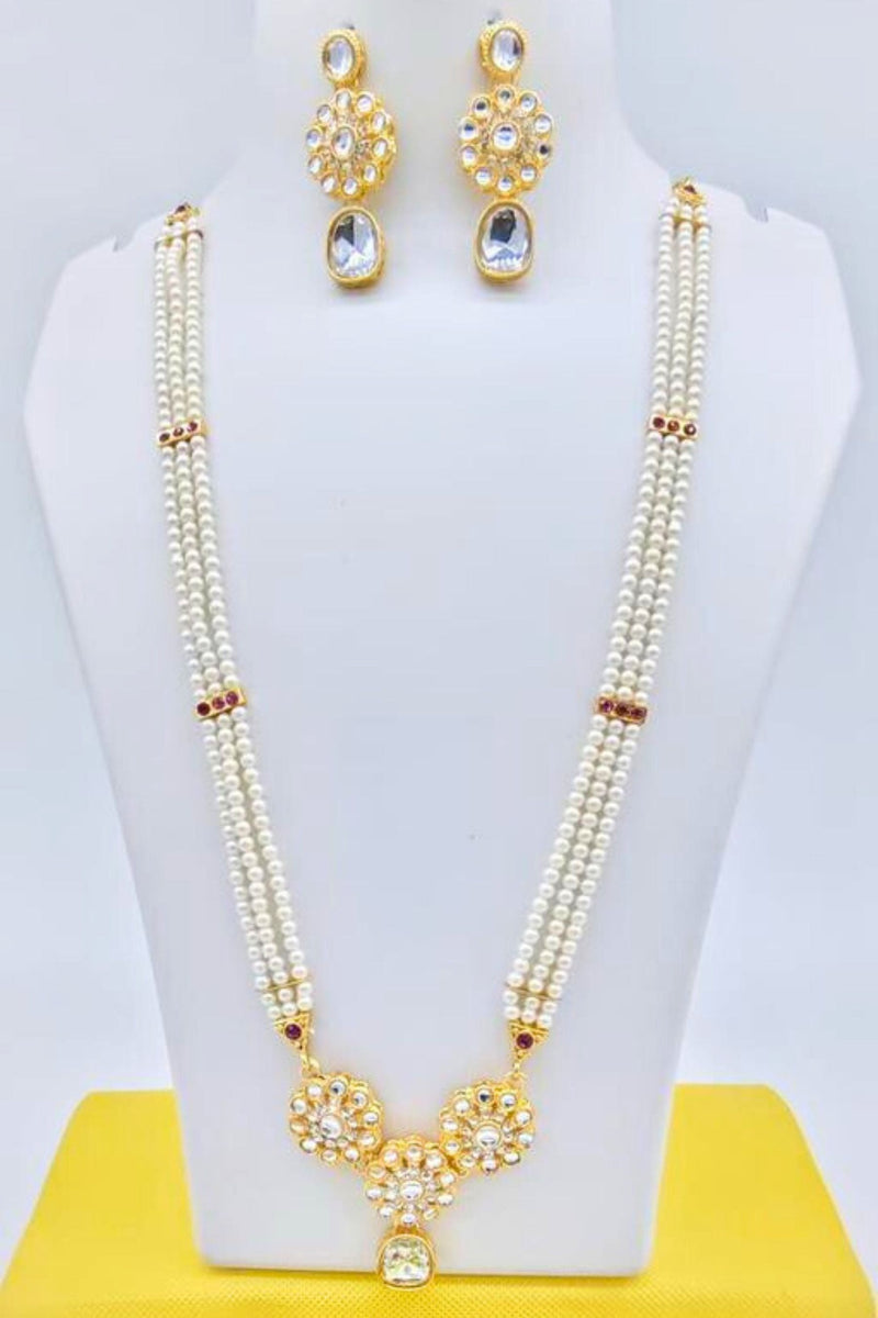 Regal Long Kundan Mala Set with American Diamonds in Gold Plating