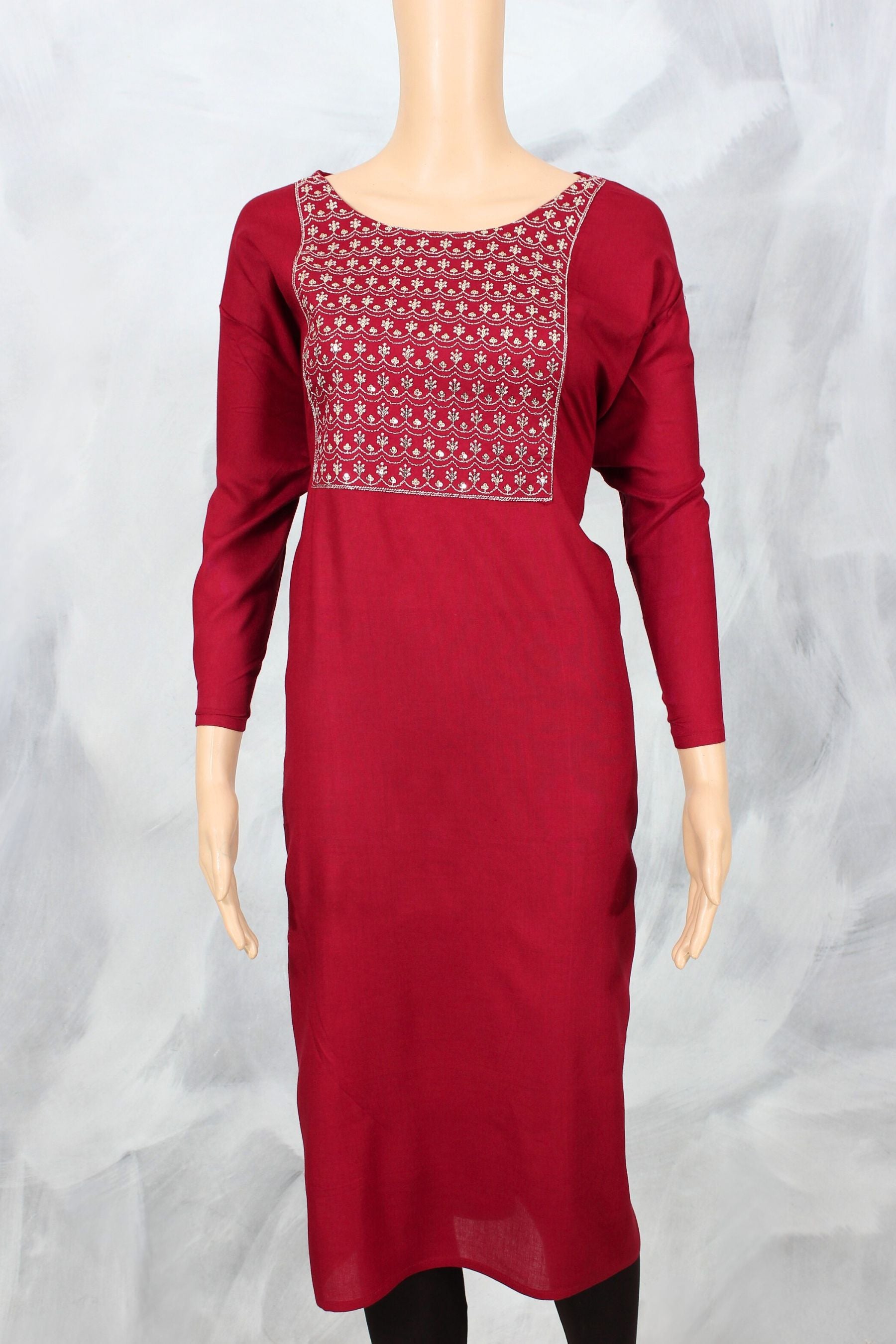 Zari Embroidery & Sequence Cotton Kurti: Comfortable Traditional Elegance KURTI JCS Fashions Red 6X-Large (52)