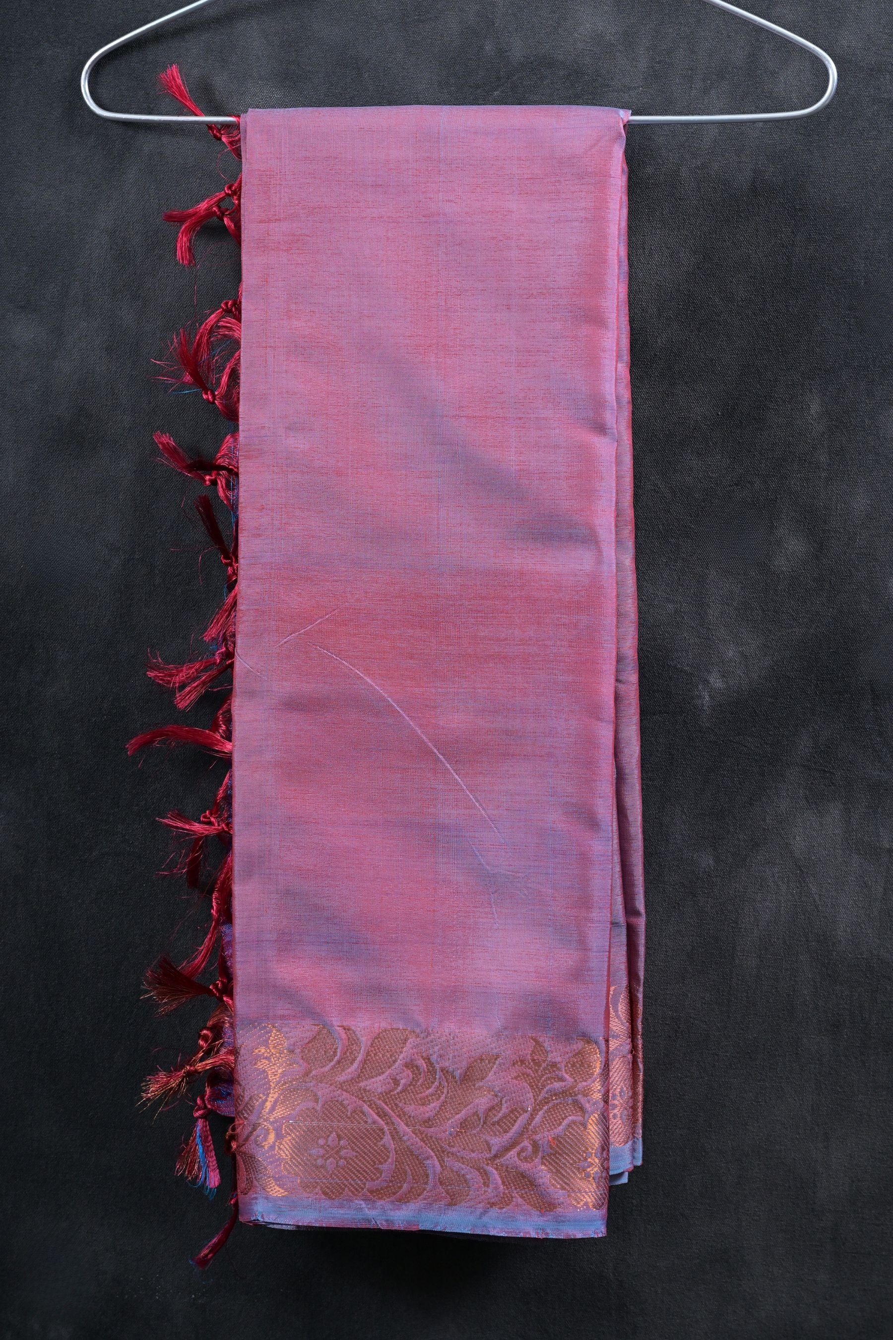 Handcrafted Vaazhai Naar Saree with Luxe Copper Zari Border Saree JCS Fashions