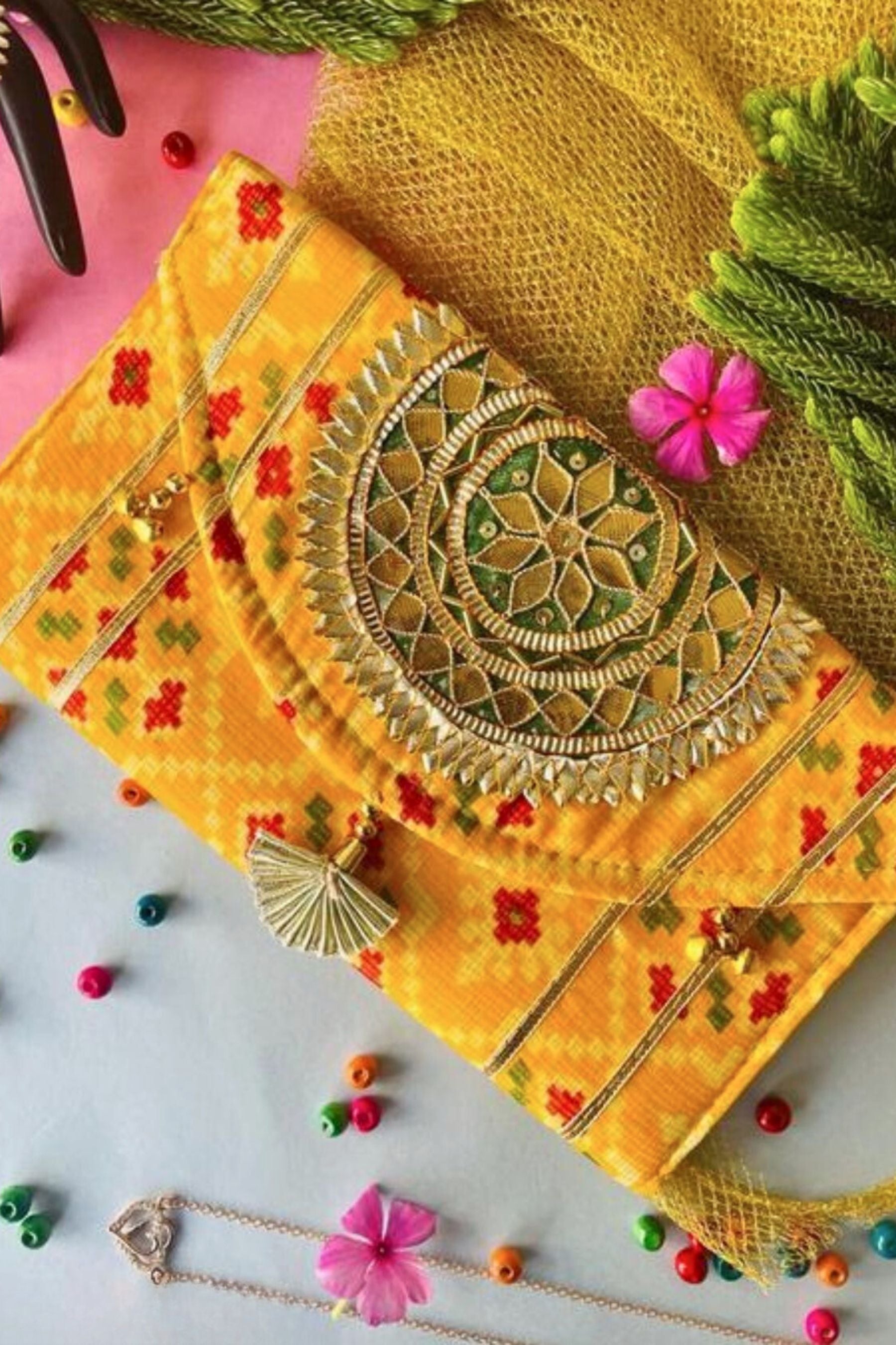 Hand-Embroidered Fabric Clutch Bag: Traditional for Special Festivities Clutch JCS Fashions Yellow 18*23*3