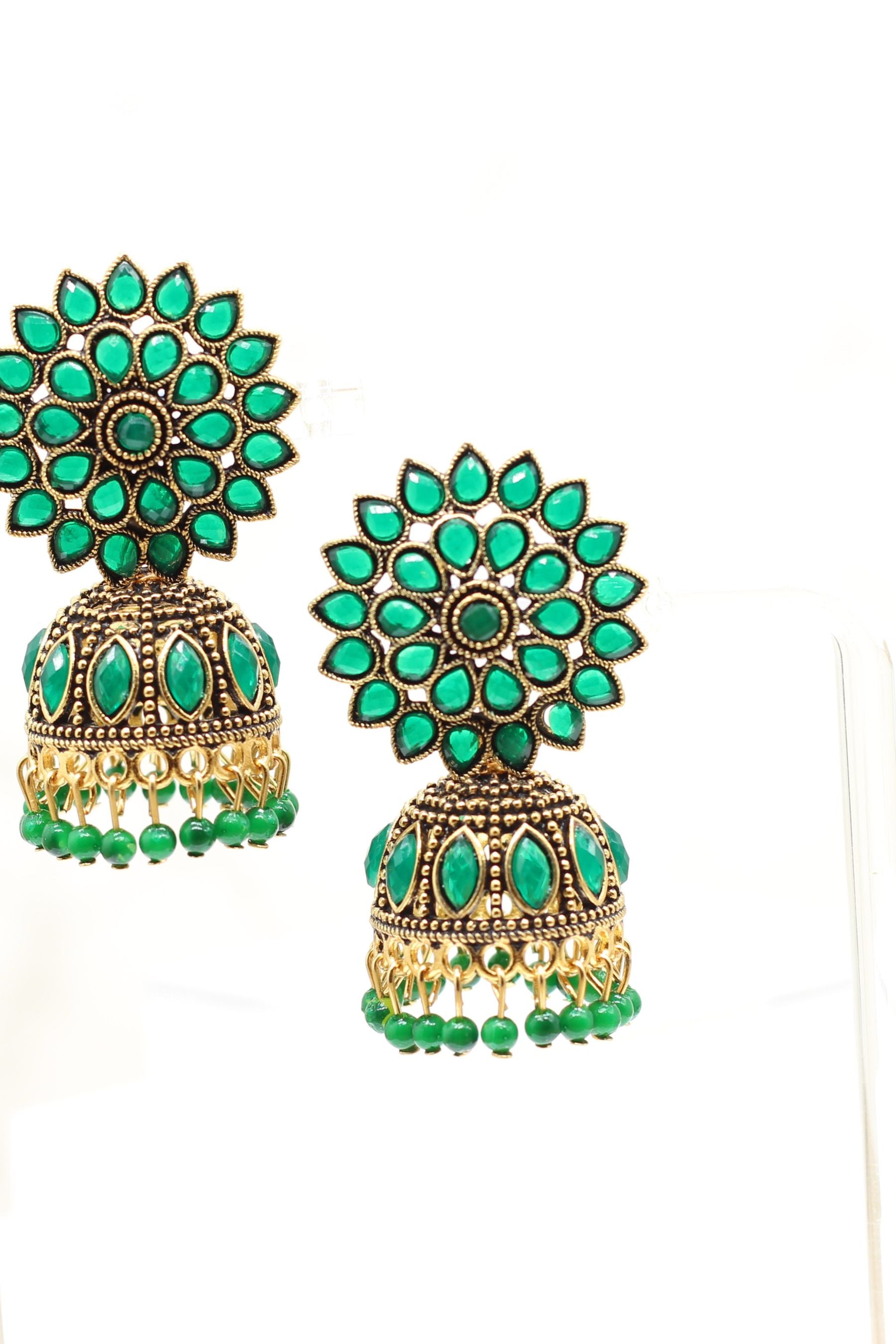 Antique Gold Jhumka Earrings: Elegant Beads, Explore Chic Glam Jewelry JCS Fashions