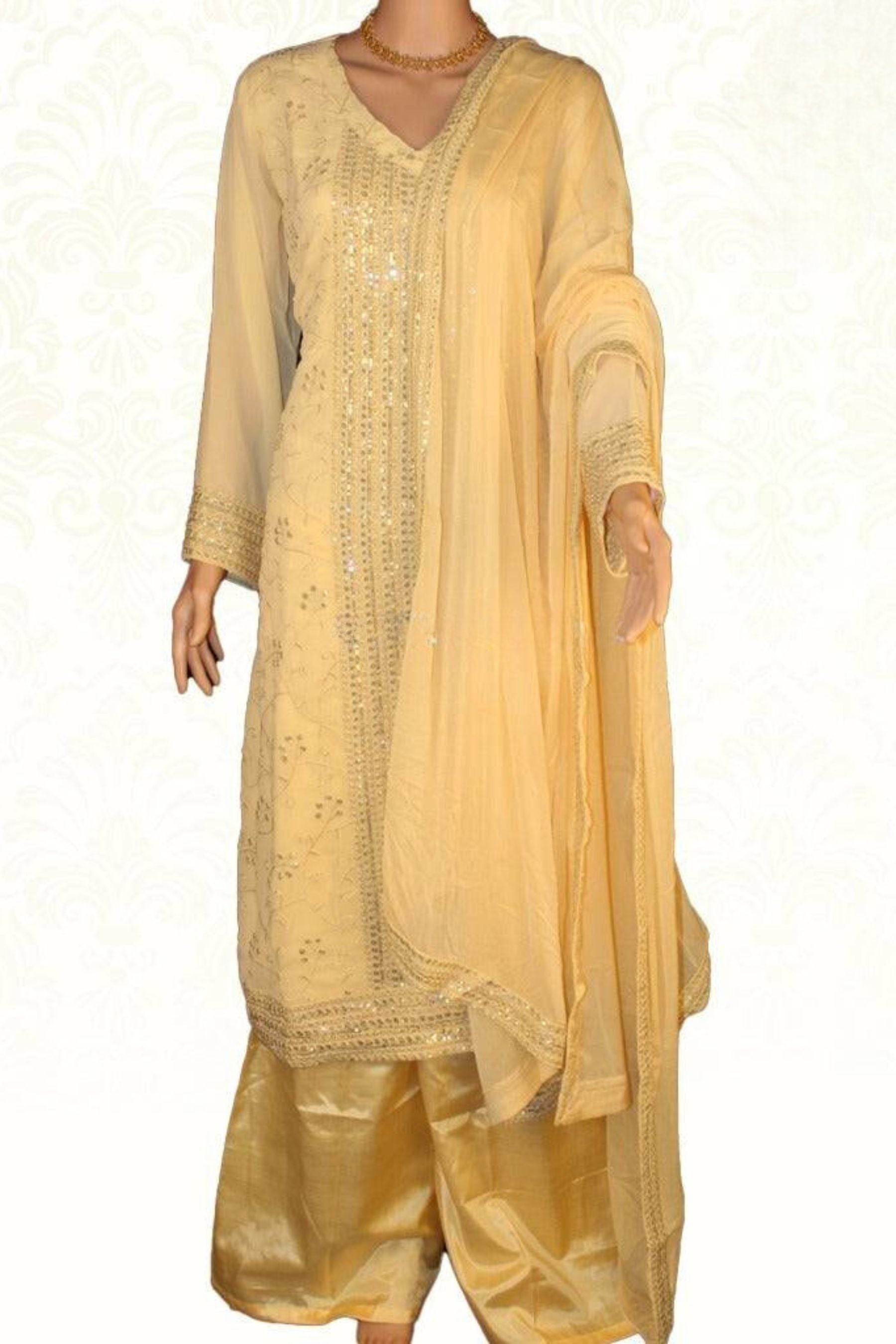 Salwar Kameez with Bead Work and Palazzo Pant | JCS Fashions Kurti JCS Fashions Yellow X-Large (42)