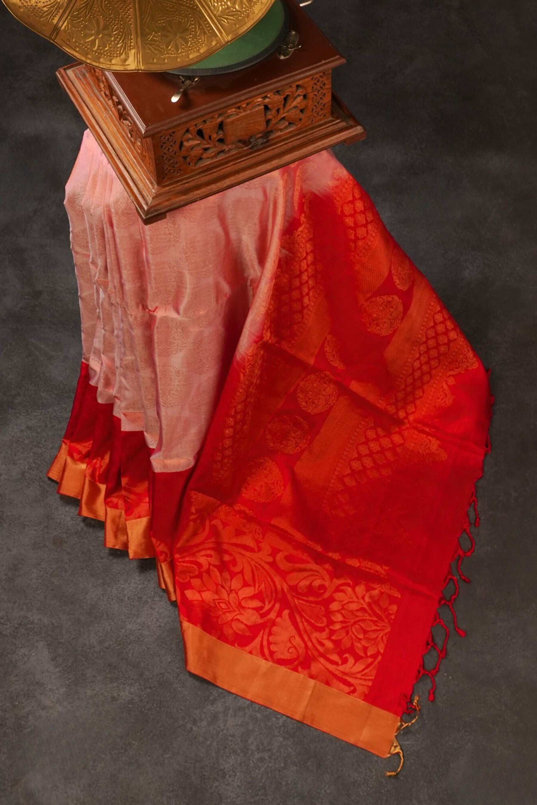 Soft Kanchipuram Silk Saree in Pink with Red Border & Maggam Work Blouse JCS Fashions