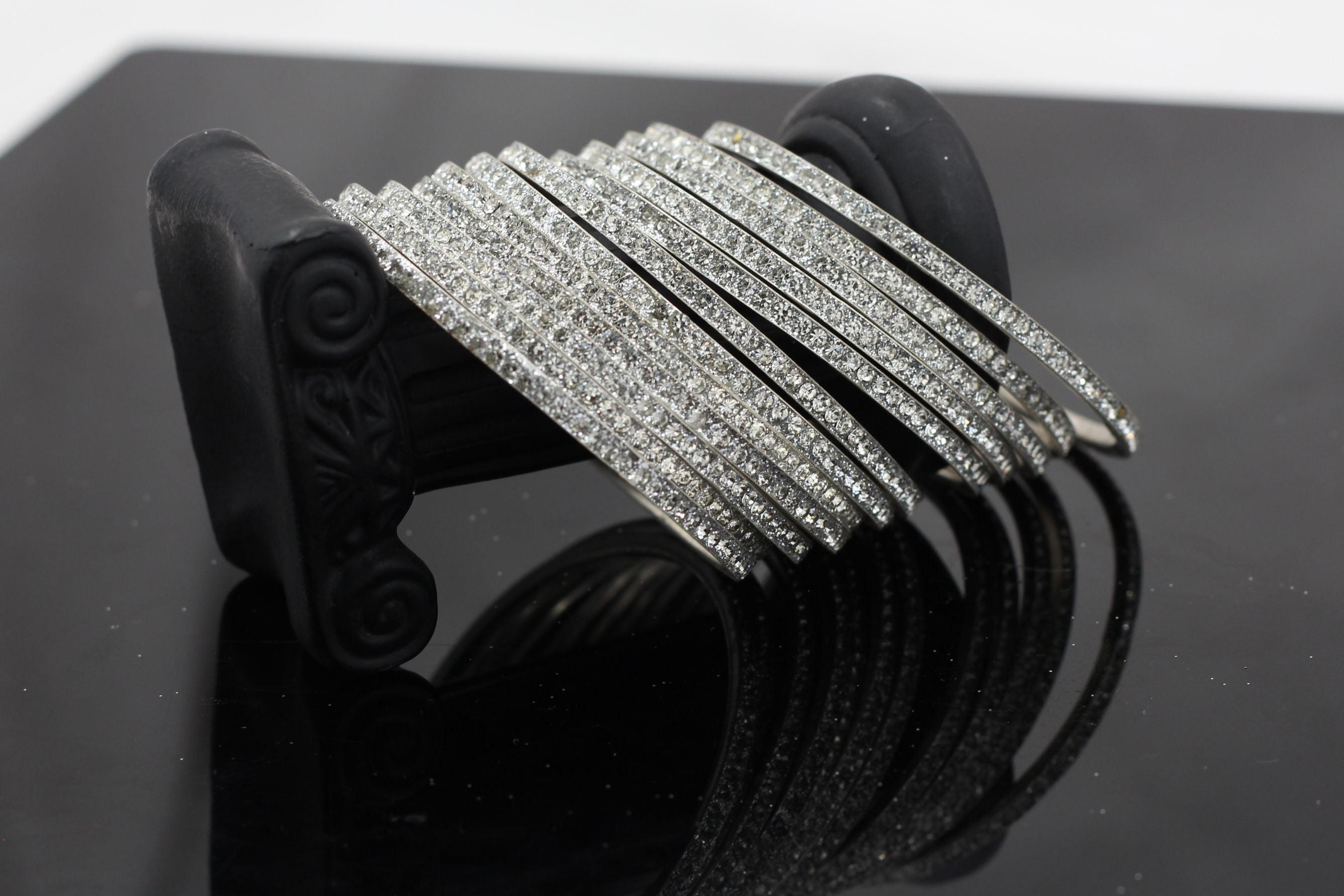 Luxurious Silver-Plated Bangles with Glittering Cubic Zirconia Jewelry JCS Fashions