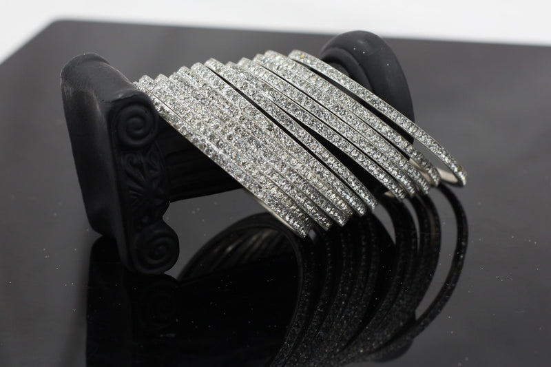 Luxurious Silver-Plated Bangles with Glittering Cubic Zirconia