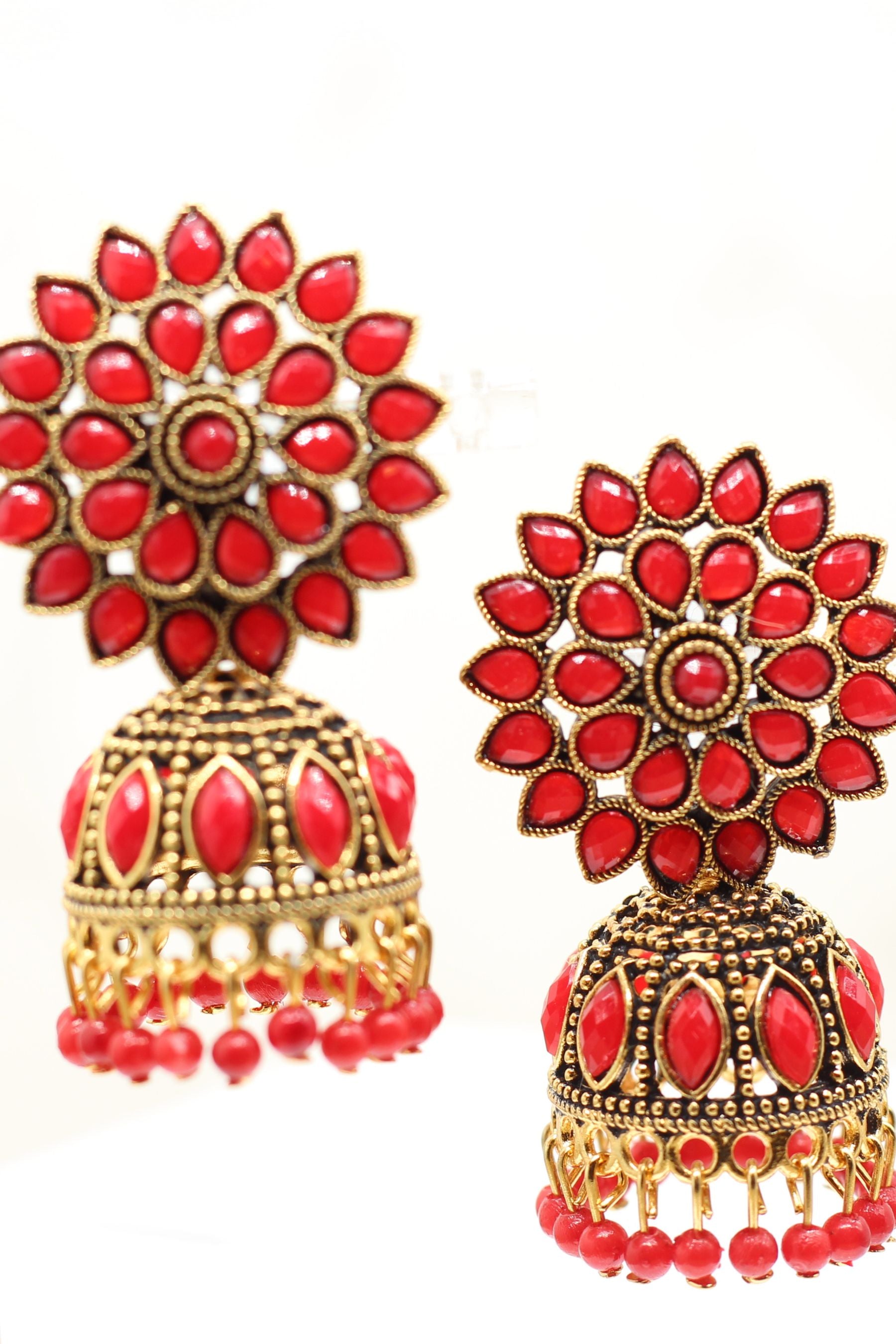 Antique Gold Jhumka Earrings: Elegant Beads, Explore Chic Glam Jewelry JCS Fashions