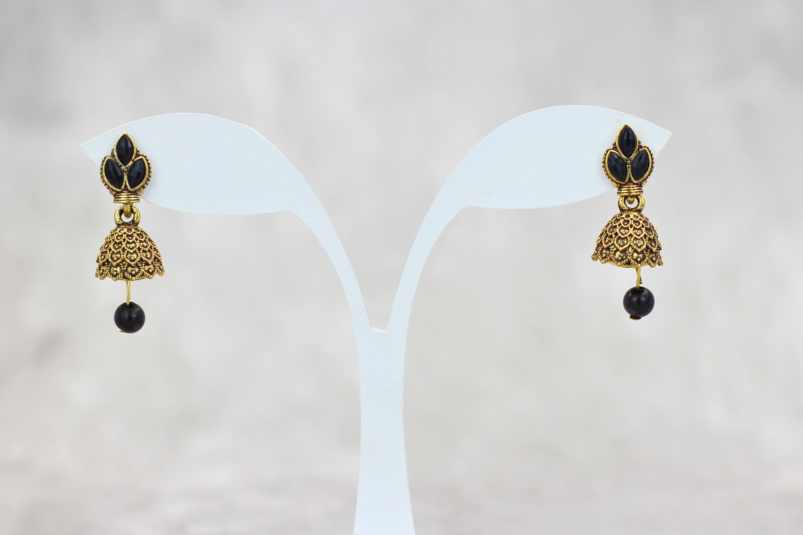 Maddy Space Ethnic Gold-Plated Small Jhumkis with Adjustable Size Jewelry JCS Fashions Black 1.3 inch