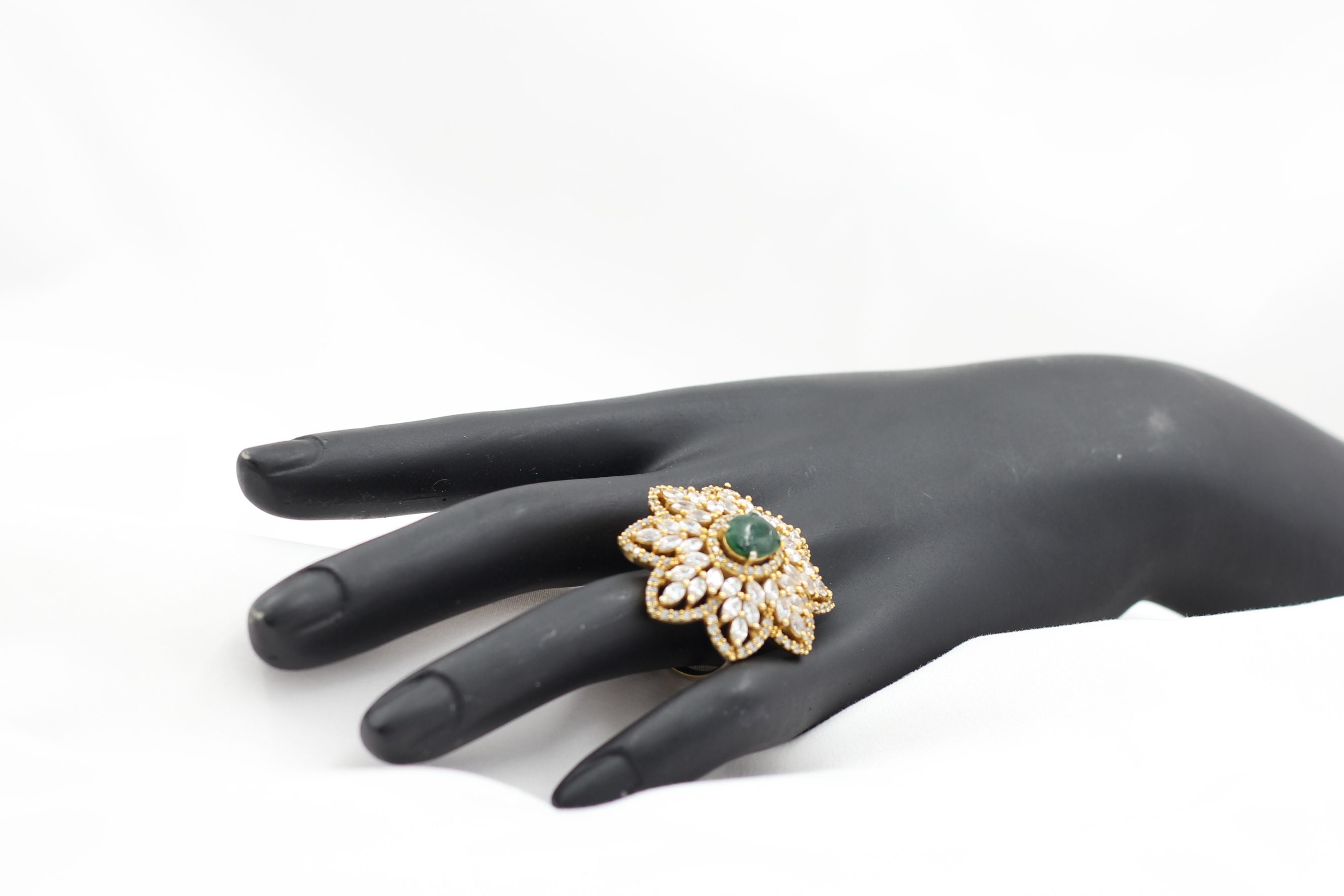 Ethereal Adjustable Gold Ring with White & Green Stones - JCSFashions Jewelry JCS Fashions