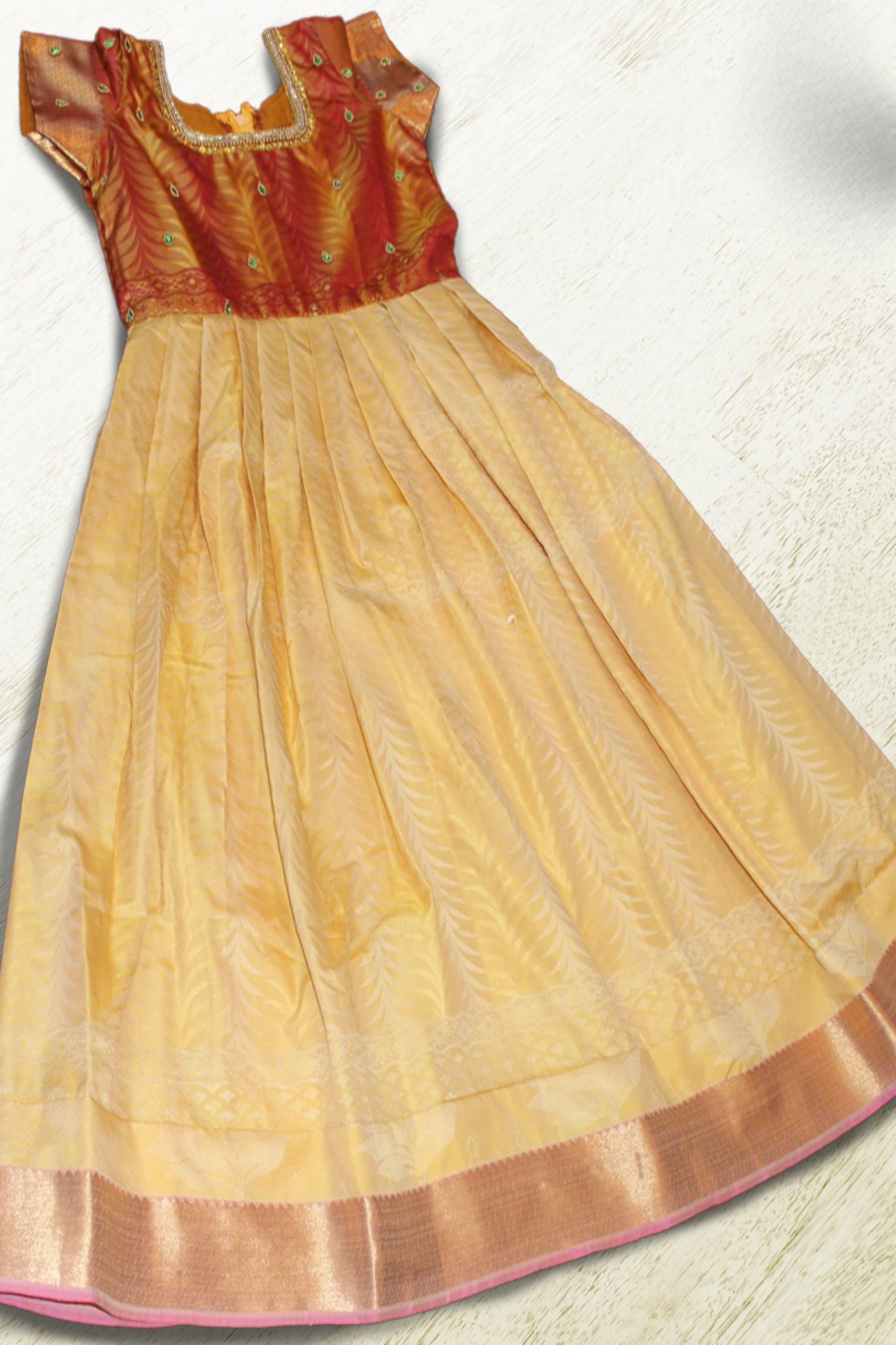 Golden Elegance: Indian Silk Frock for Girls – Stylish and Timeless Frock JCS Fashions