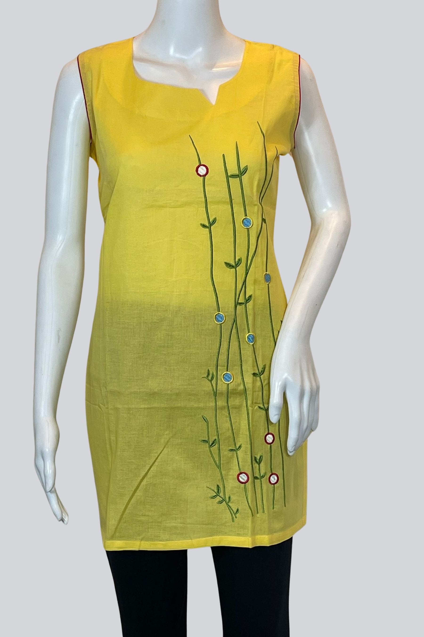 Chic Embroidered Cotton Kurti: 31" Length, Stylish Short Sleeves KURTI JCS Fashions