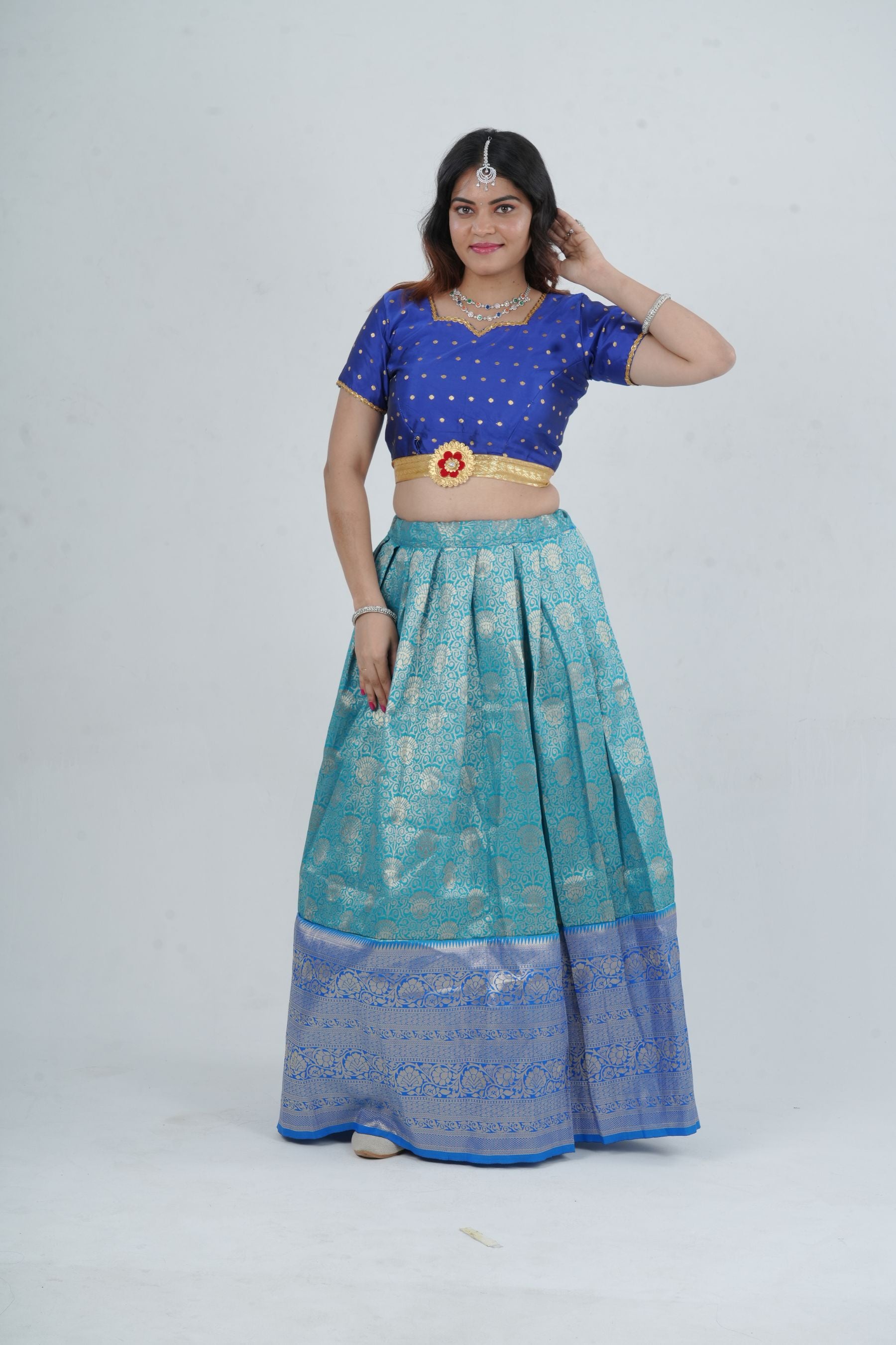 Elegant Kanchipuram Silk Lehenga with Zari Border & Beaded Organza Dupatta LEHENGA JCS Fashions