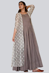 Pure Chanderi and Maslin Gown Set with Digital Print - JCSFashions