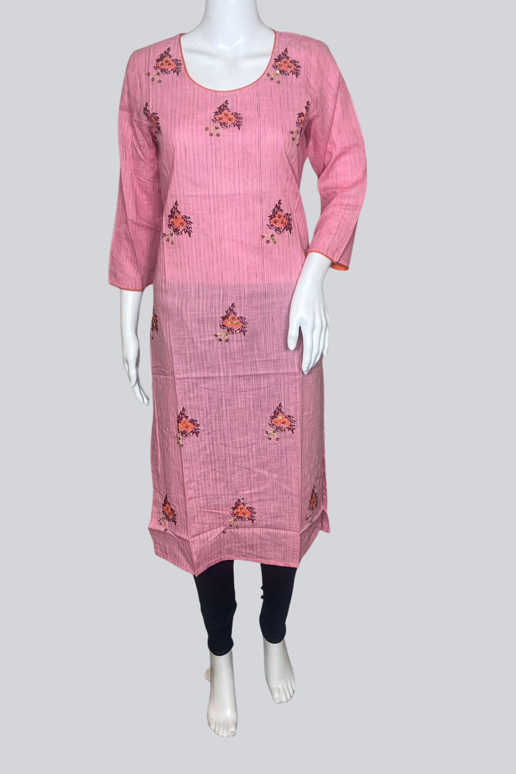 Cotton Kurti with Beads & Embroidery | Length: 43 | JCSFashions KURTI JCS Fashions Pink Medium (38)