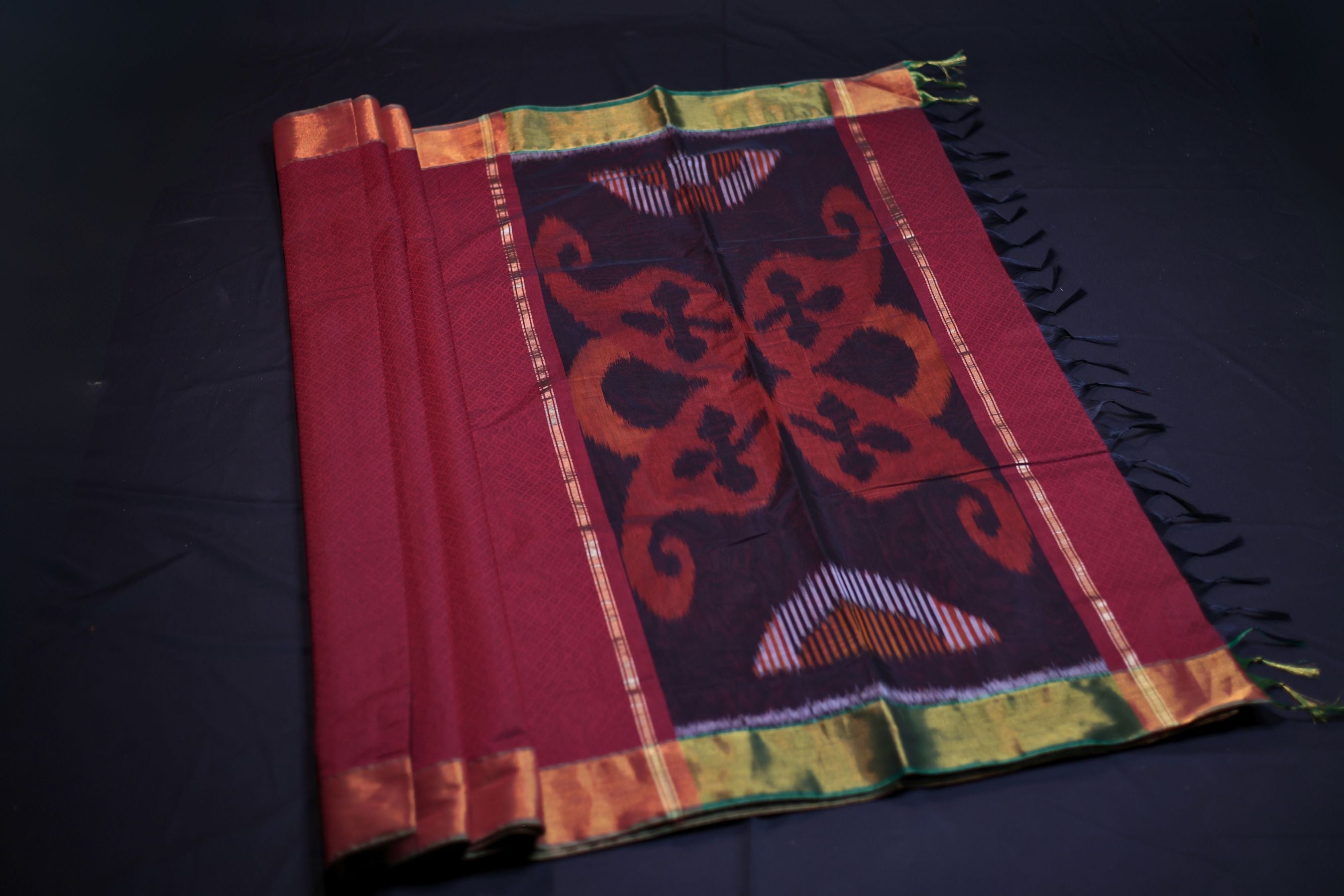 Elegant Soft Cotton Saree with Pochampally Ikkat Pallu and Zari Border Saree JCS Fashions