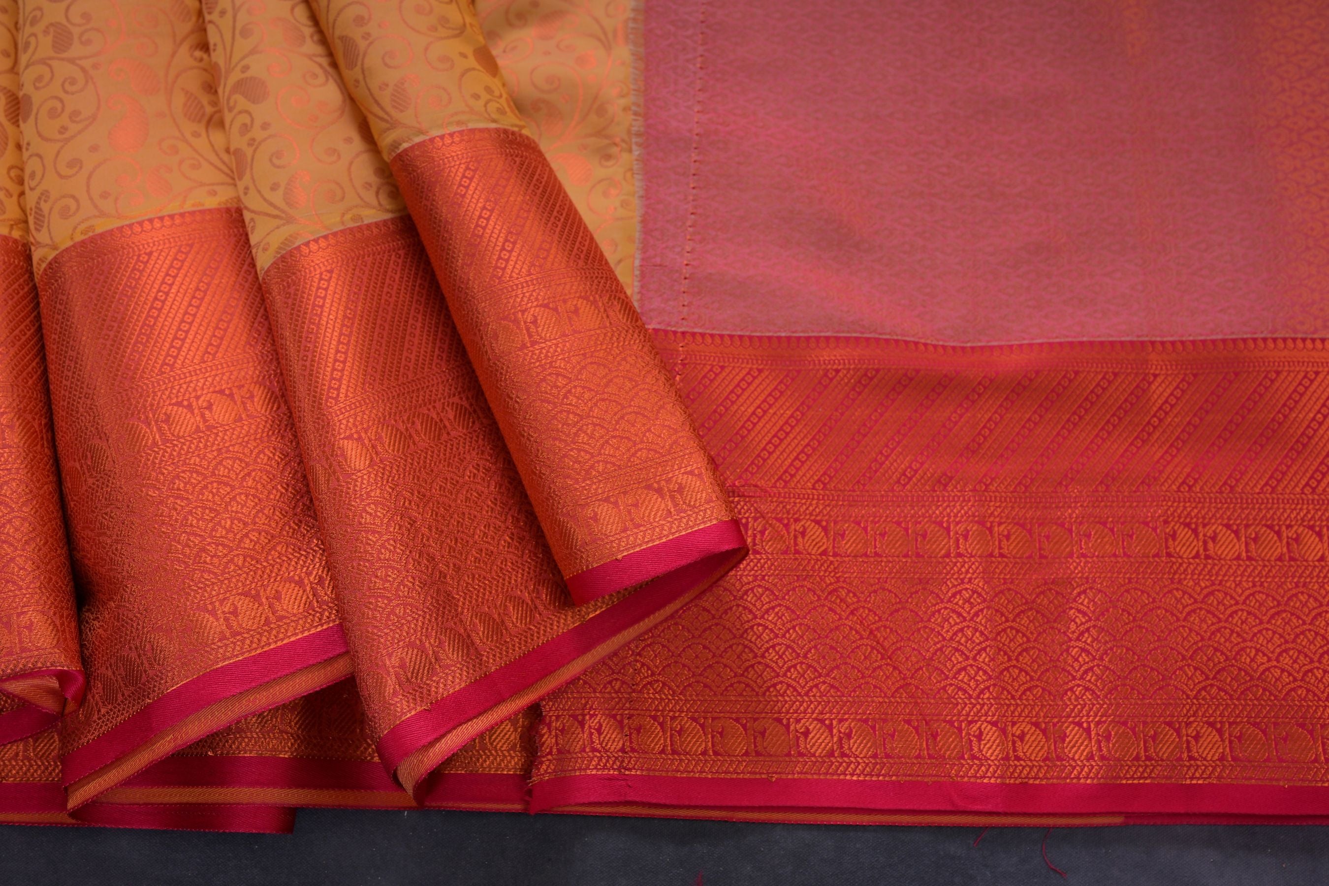 Golden Zari Semi-Silk Saree with Mango-Leaf Motif - Traditional Elegance Saree JCS Fashions